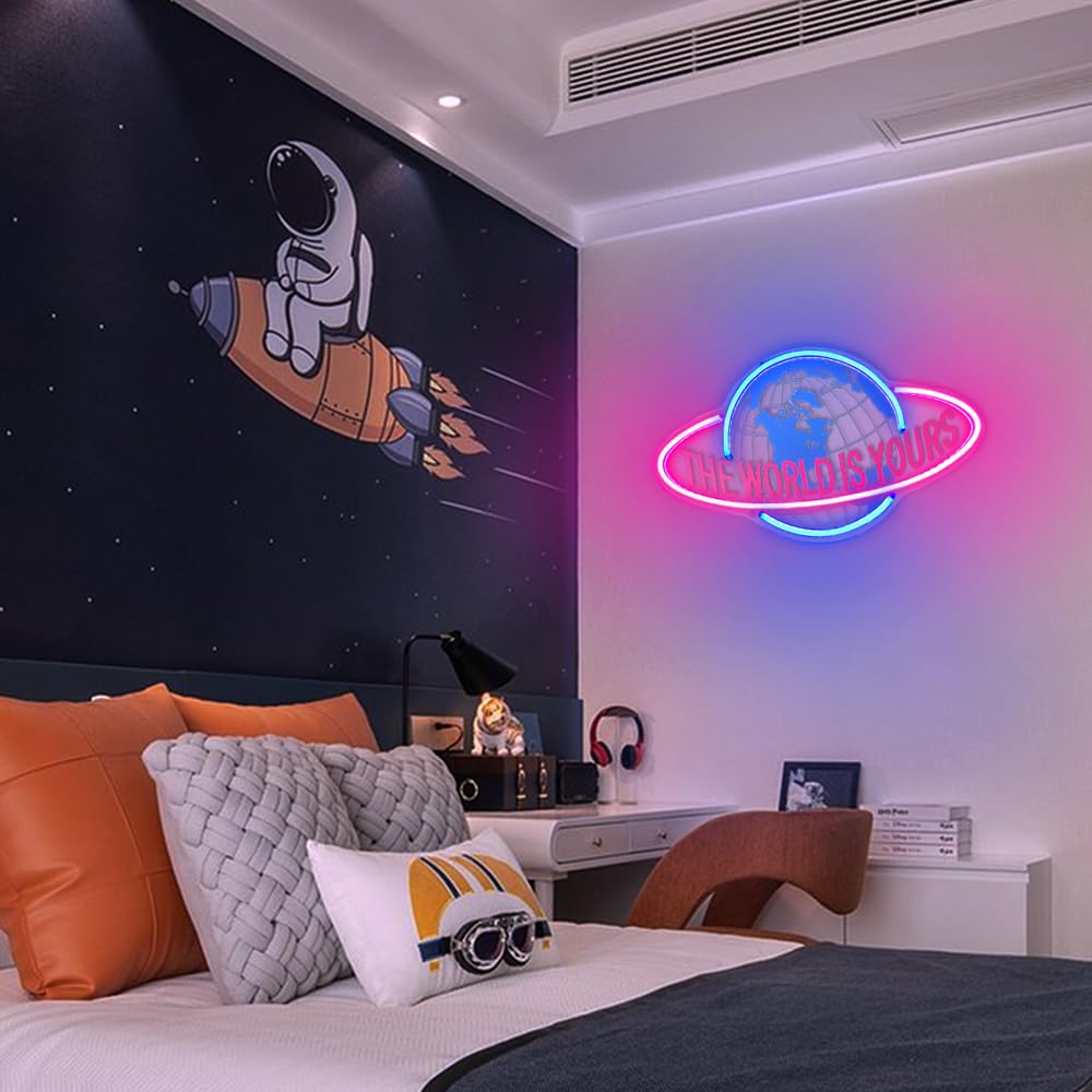 DIVATLA Neon Sign for Wall Decor, Cool  t Design, Dimmable LED, 15.7inx9.8in, Ice Blue & Red, Model KK-001