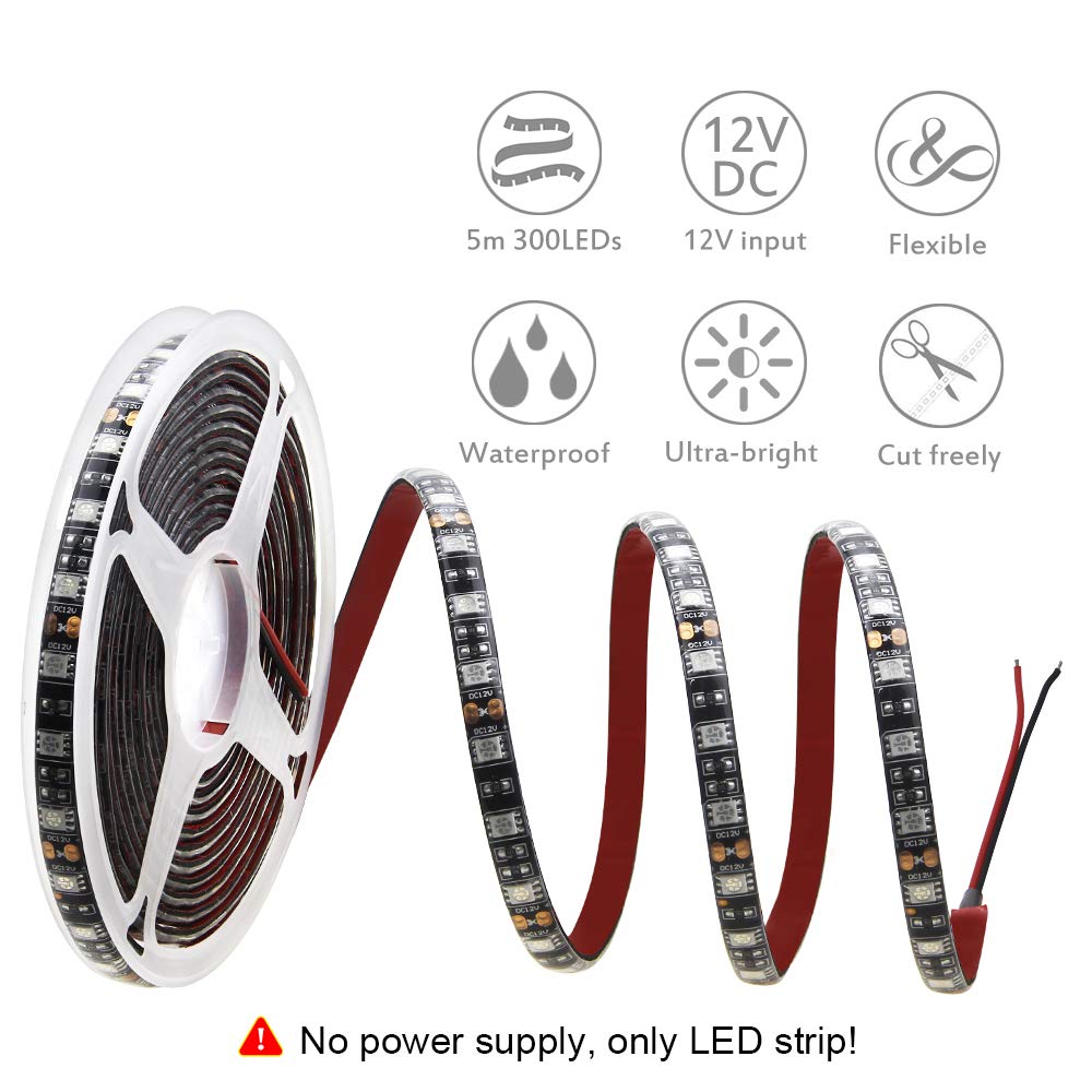 ALITOVE Orange LED Strip Lights 16.4ft 5050 SMD Waterproof IP65 12V DC for Home, Hotels, Cars - Model AL5050OR300BKWP