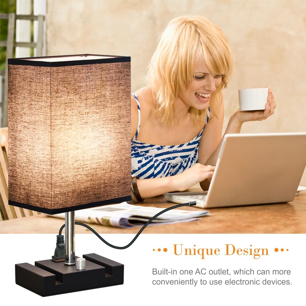 Lifeholder Fully Dimmable Nightstand Lamp For Bedroom With Ac Outlet, Table Lamp With Two Phone Stands, Bedside Lamps, Desk Lamp