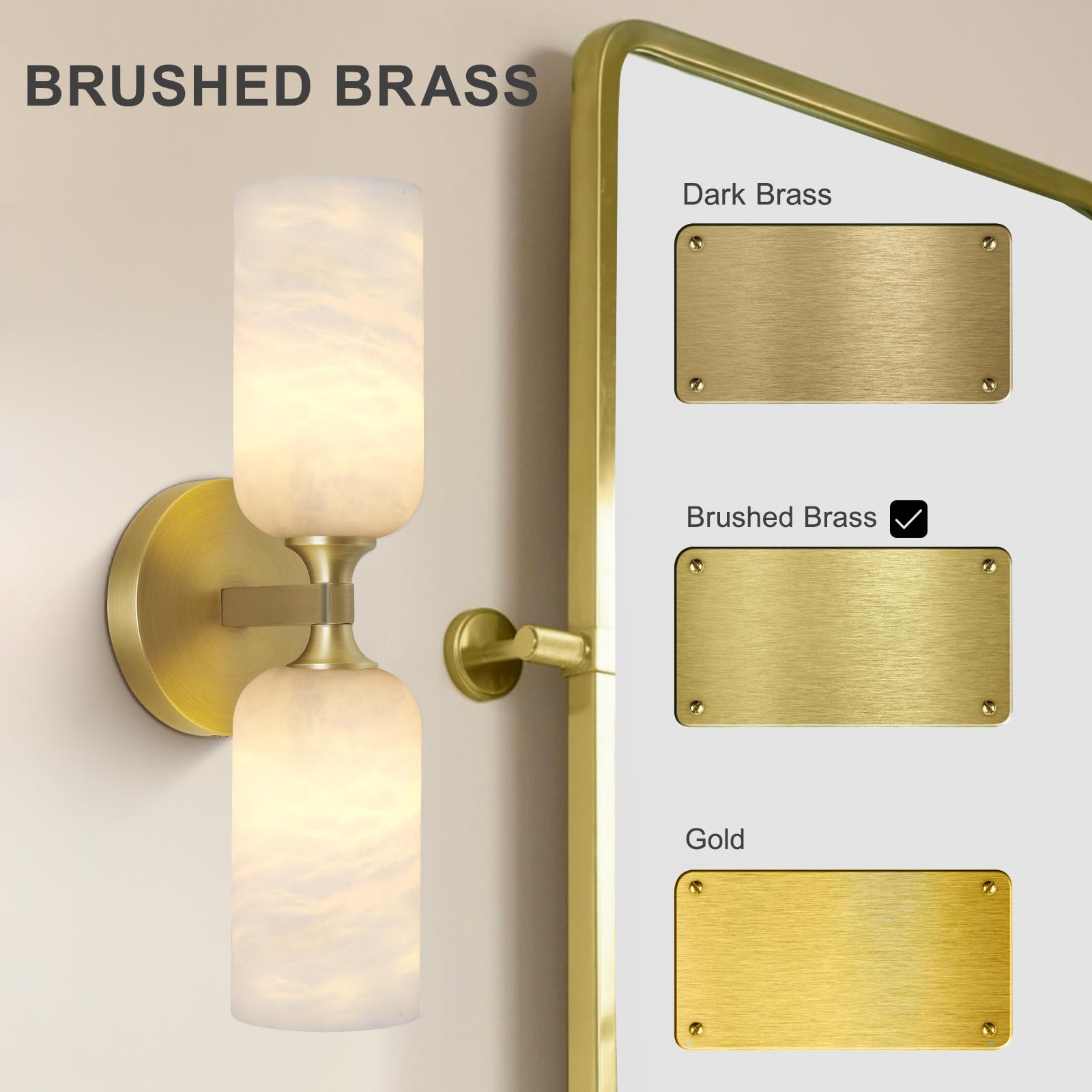 Alabaster Wall Sconce 14In Modern Spanish Natural Marble Bathroom Vanity Sconces  Antique Brass Sconces Wall Lighting  Gold Wall Light Fixtures Decor  For Bedroom Living Room Staircases Hallway