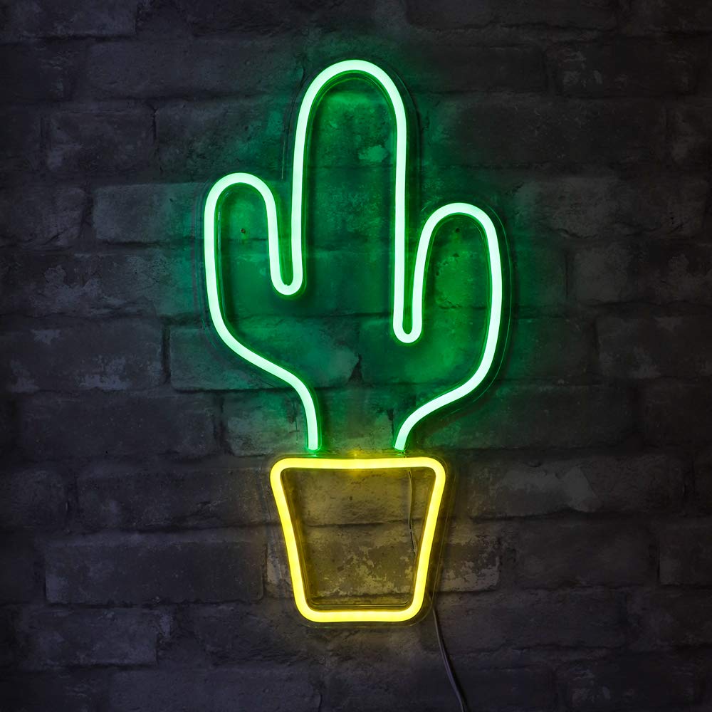 Isaac Jacobs Led Neon Green Cactus Wall Sign - 19” X 10” For Home & Party Décor