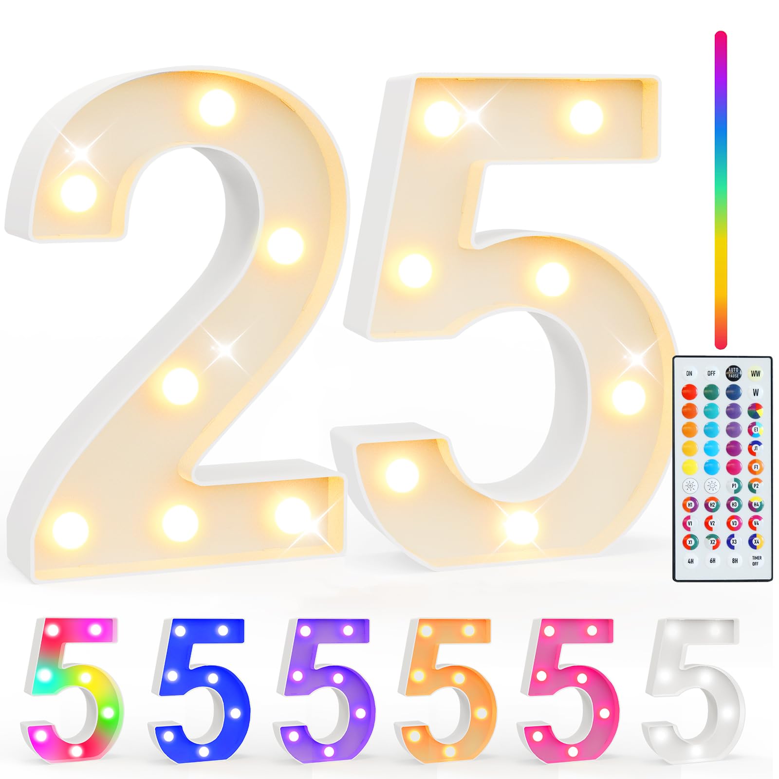 Pooqla 25Th Birthday Decorations For Her Him  35 Colors Led Light Up Numbers With Remote  Multicolor Marquee Numbers For Party Backdrop 25Th Anniversary Decor Birthday Gifts For Women  Number 25