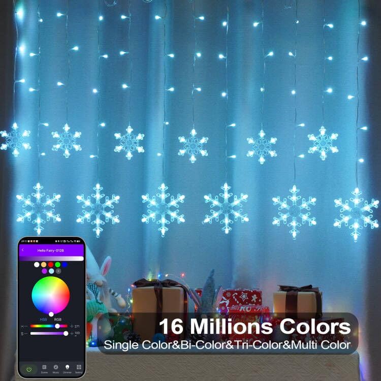 Smart Christmas Snowflake Icicle Lights, App Remote Control 16 Million Colors, 11.5Ft 156 Led 12 Drops Plug In Connectable, Curt