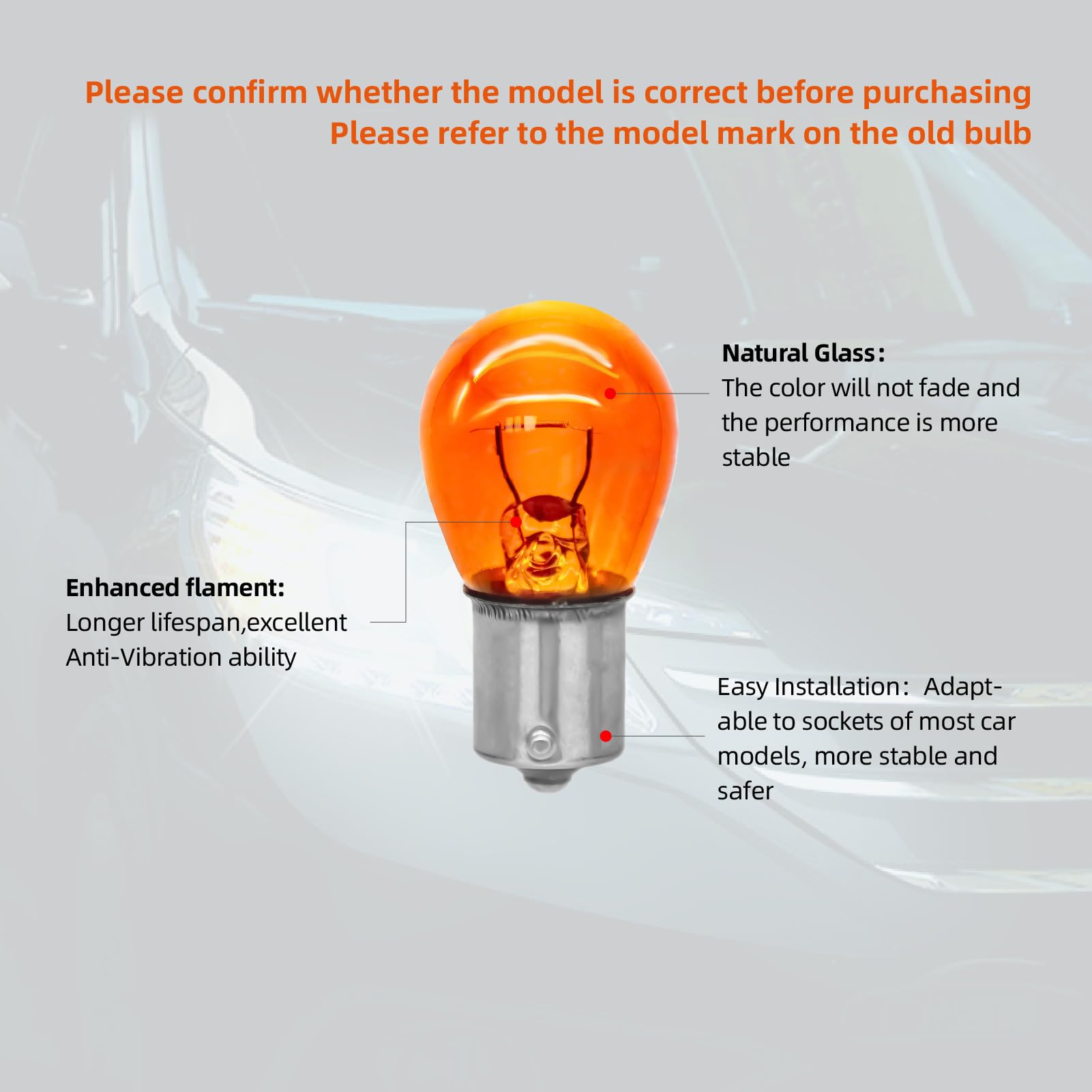 ALKOREY Miniature Bulb PY21W 12V 21W Amber Light Replacement for Turn Signal/Reverse Lights, 2 Pack