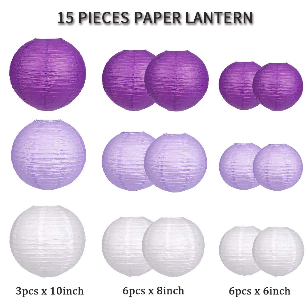 zilue Paper Lanterns 15pcs Decorative Party Supplies Purple/White Model PL100308