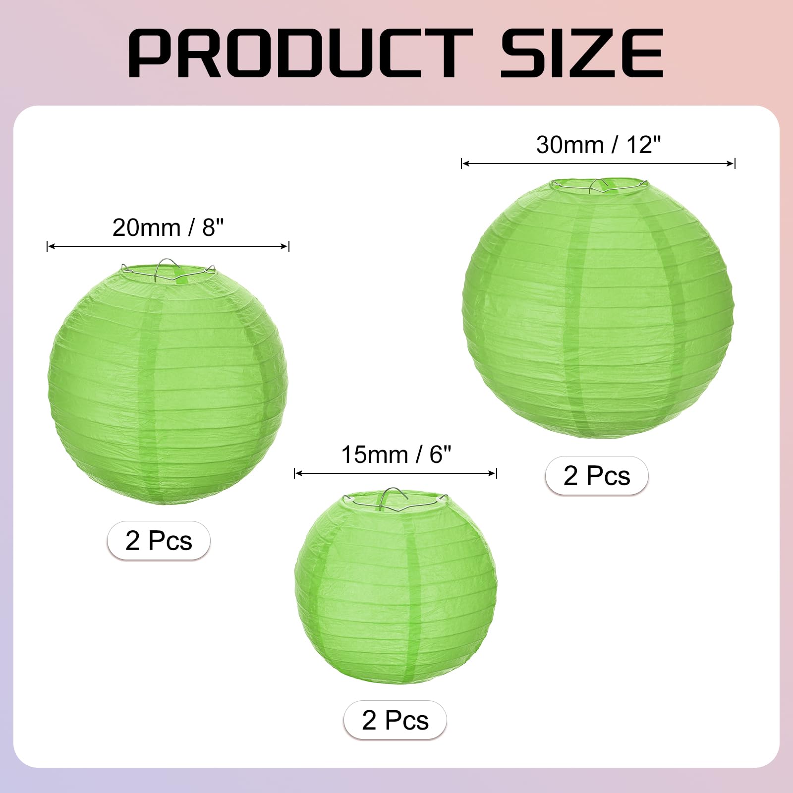 Meccanixity 6Pcs Paper Lanterns Decorative, 6'' 8'' 12'' Deep Green Round Hanging Lantern Chinese Lanterns For Home Decor, Birth