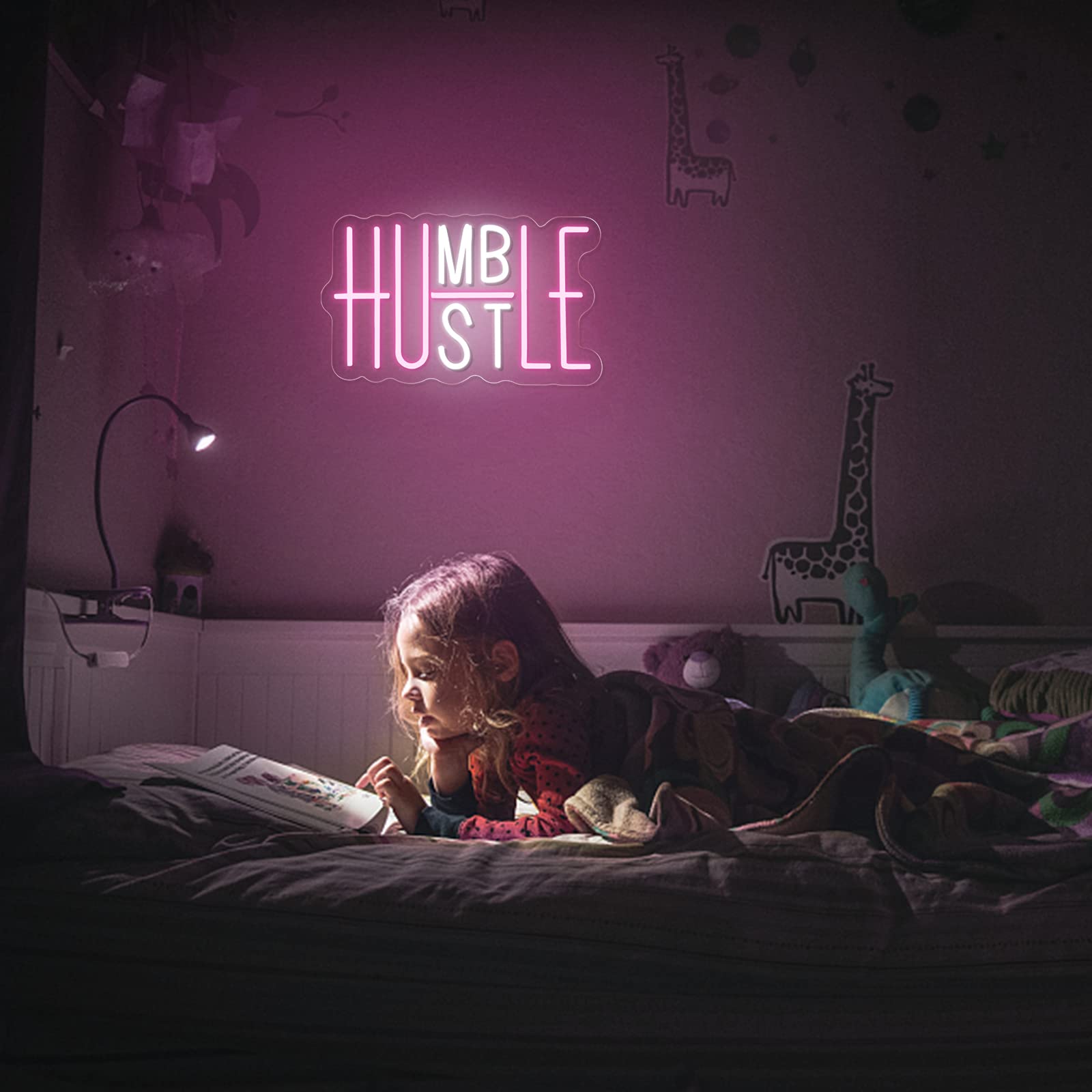 YIKBIK Hustle LED Neon Sign, USB Powered, Adjustable Brightness, Pink&White, Model 01, Wall Decor for Office, Gym, Man Cave