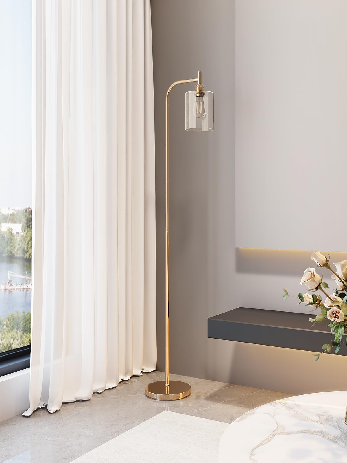 Addlon Floor Lamps For Living Room With Glass Lampshade, Modern Bright Floor Lamp With Led Bulbs Industrial Standing Lamp For Be