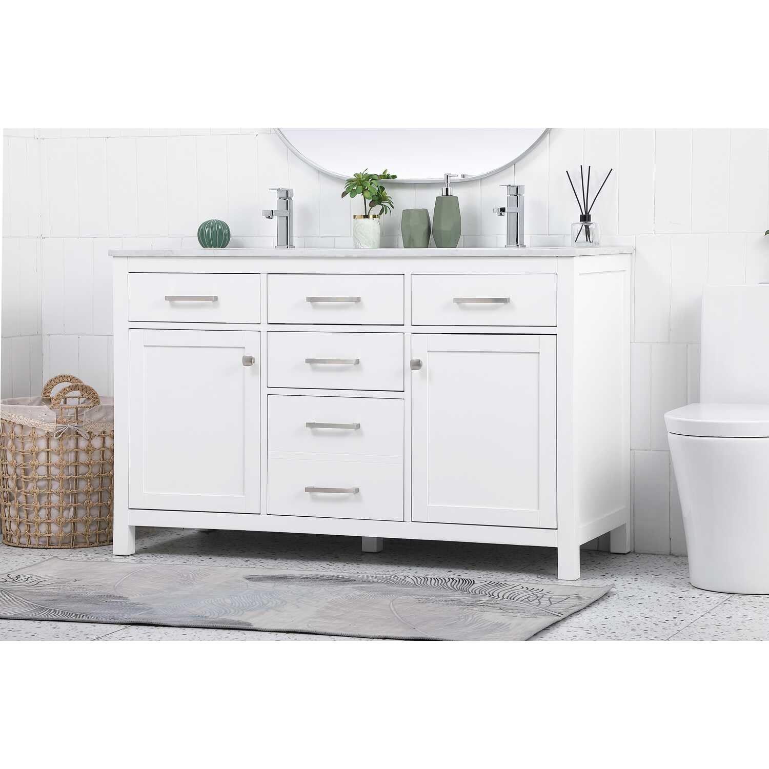 Elegant Lighting 54-Inch Double Bathroom Vanity, Engineered Wood, White
