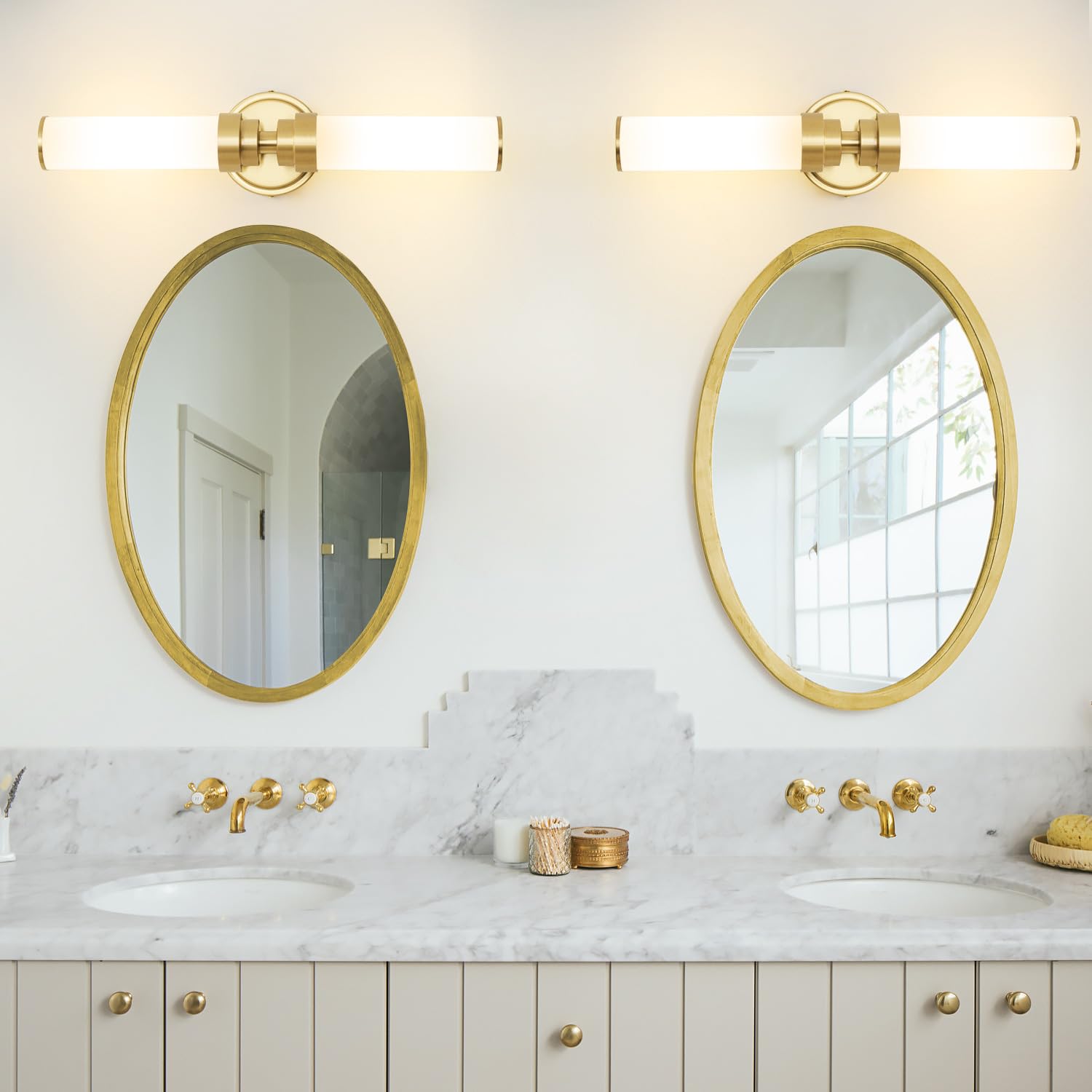 Vaziden Bathroom Light Fixtures  Gold Wall Sconce With Milk Glass Shade  Modern Vanity Light Up And Down Sconces Wall Lighting - Bulb Not Included