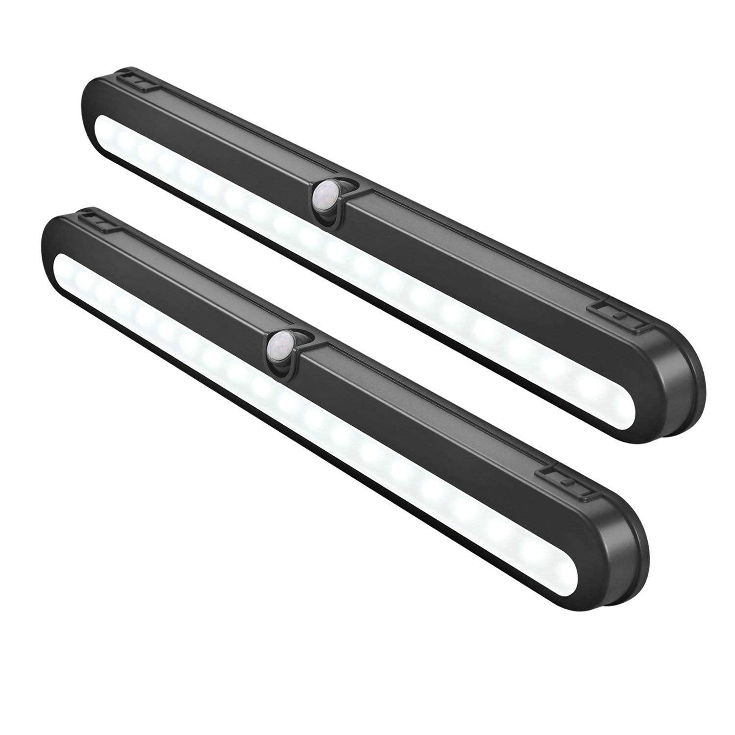 BLS LED Closet Light T01LB, Super Bright 20 LEDs, Motion Sensing, Wireless, Battery Powered, Black, 2 Pack, 6000K Clean White