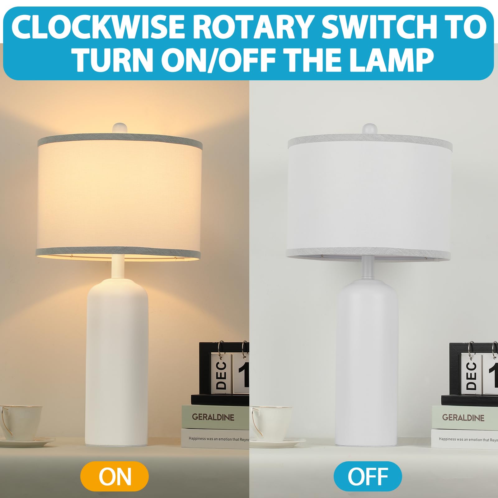 Gobright 24.8&quot; Ceramic Table Lamps Set Of 2, Modern White Bedside Nightstand Lighting