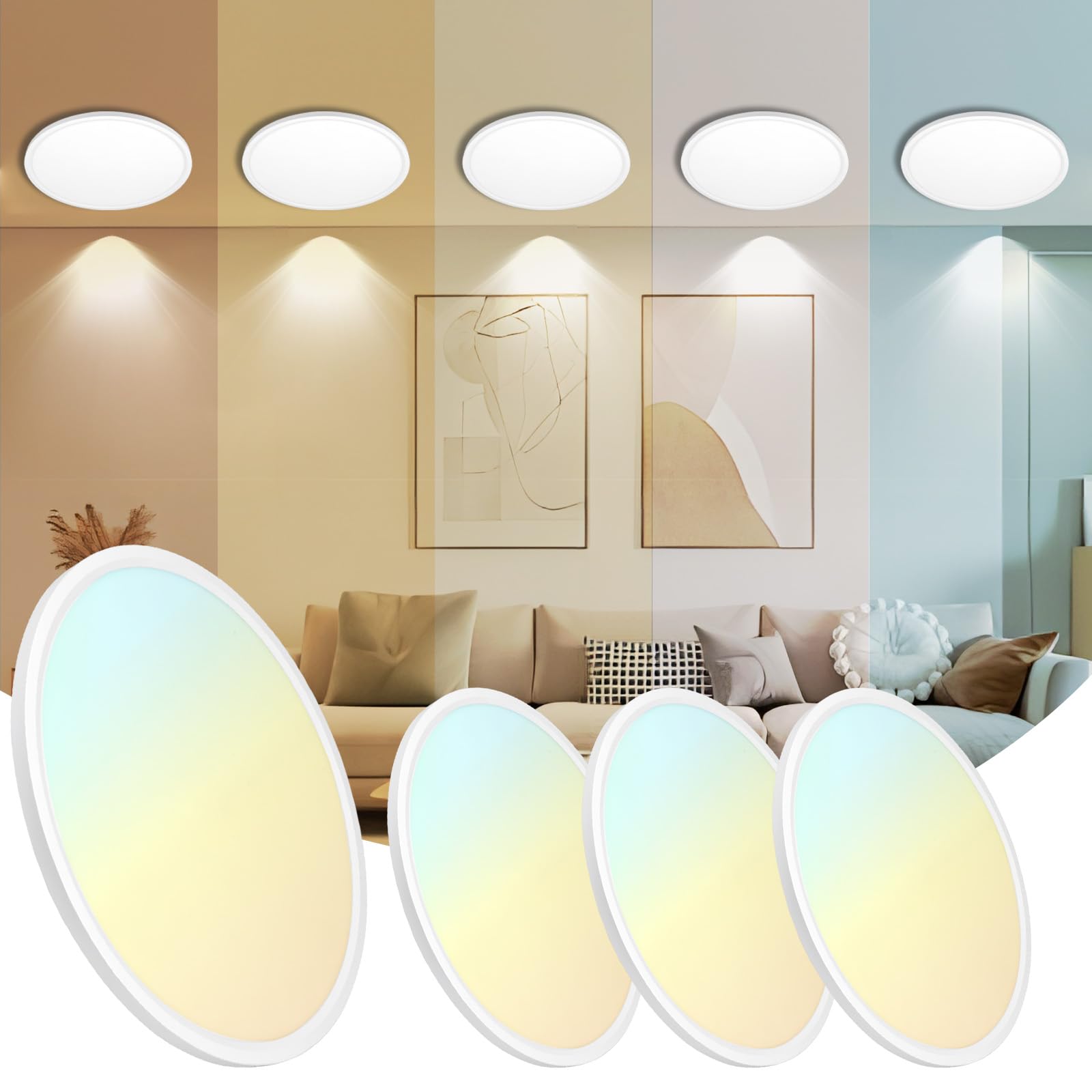 Sofiton 16 Inch LED Ceiling Light, 1950LM, 30W, Dimmable, 5 CCT, Plastic, ETL Certified, 4 Pack