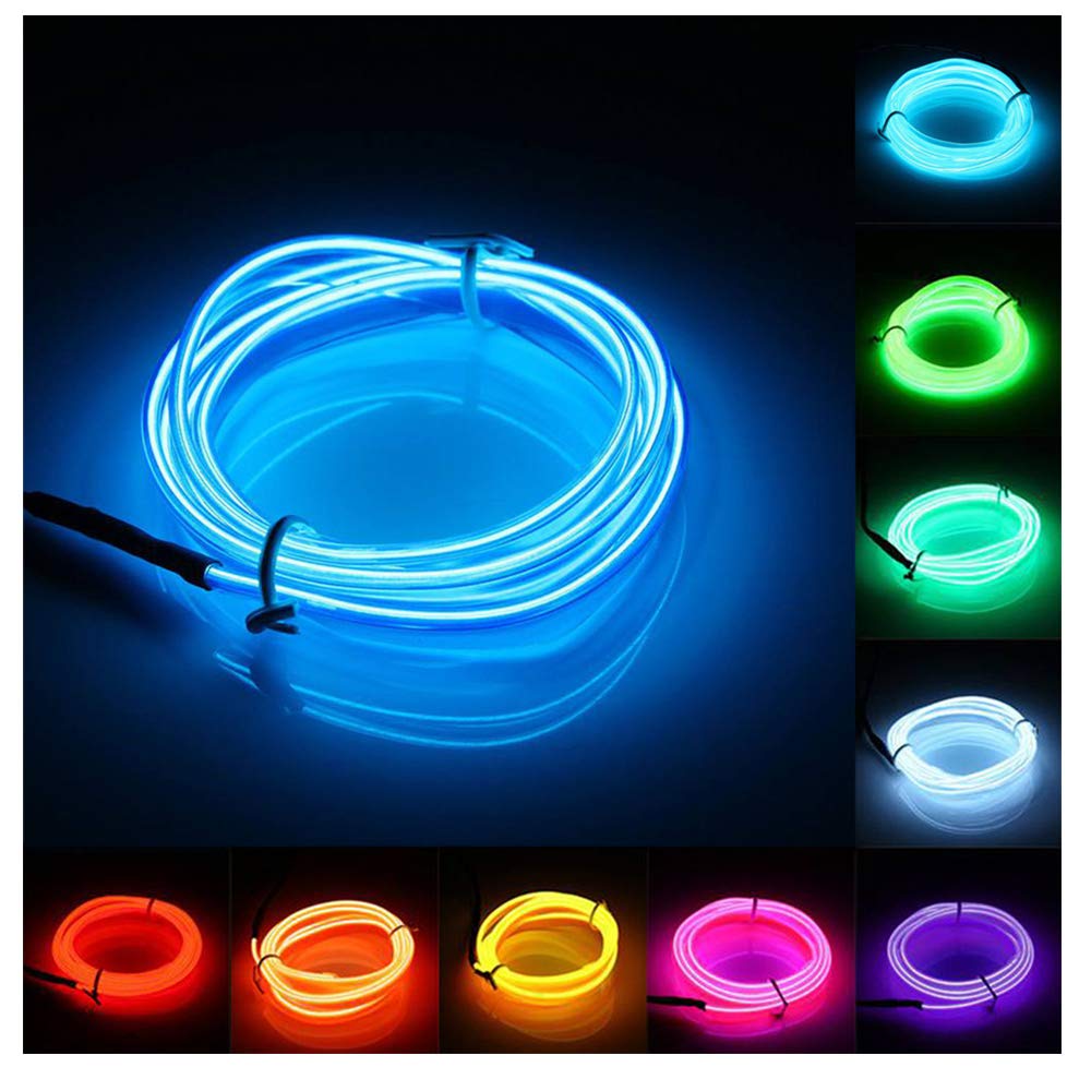 Jiguoor El Wire Battery Pack 16.4Ft / 5M Bright Neon Light Strip 360° Illumination Neon Tube Rope Lights For Diy, Festival, Party Decoration, Pub, Halloween, Chrismas (16.4Ft / 5M, Blue)