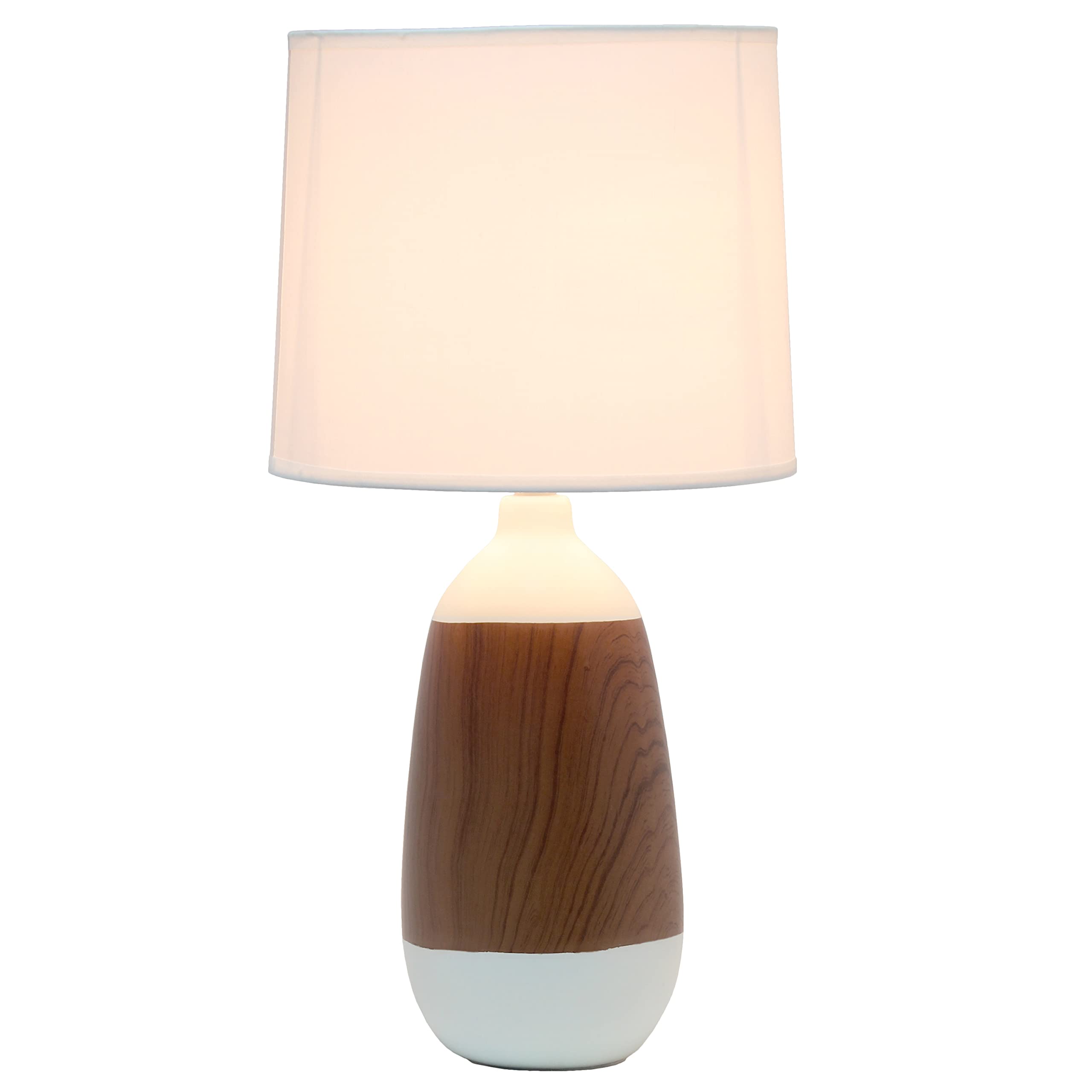 Simple Designs LT1117-OFF Ceramic Oblong Table Lamp, Dark Wood and Off White, 9.45inL x 9.45inW x 18.5inH