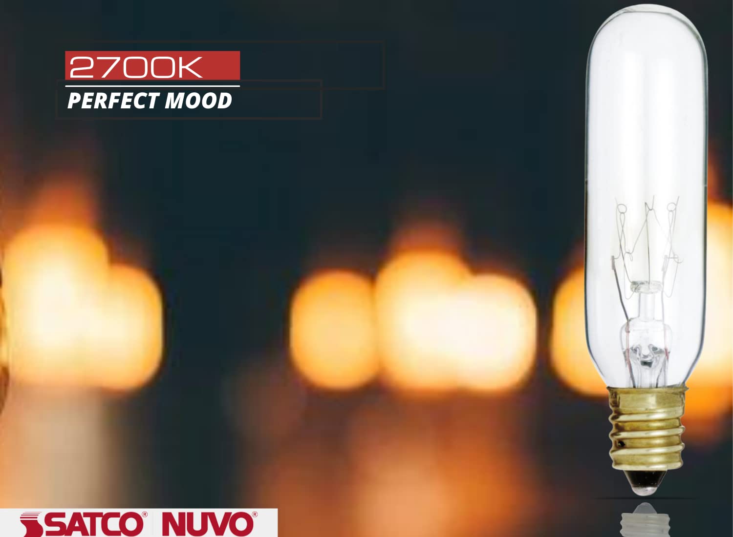 Satco S3912 15W T6 Incandescent Light Bulb, Clear, 2700K Warm White, E12 Base