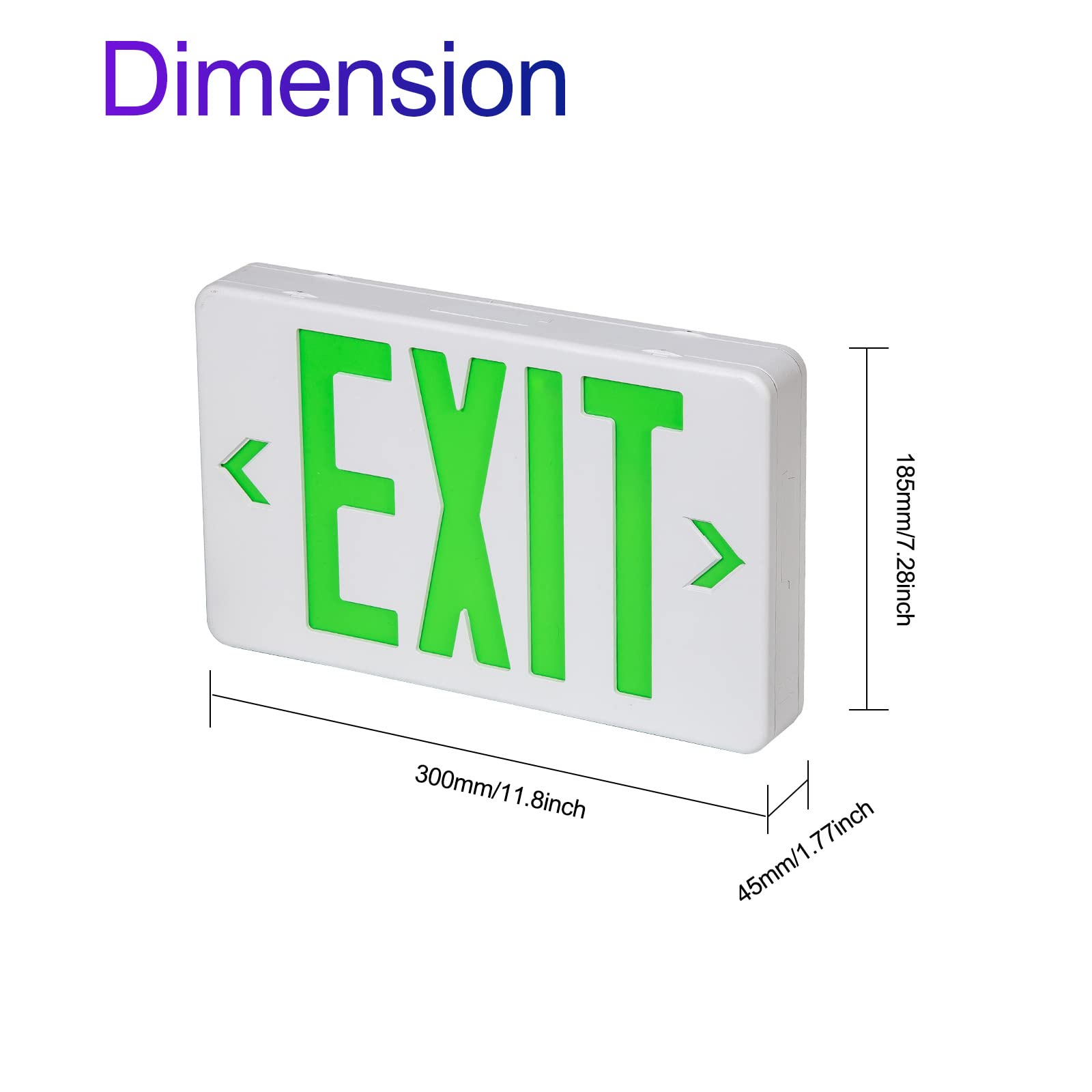 TANLUX LED Emergency Exit Sign with Battery Backup, UL Listed, Hardwired, Green, 1 Pack, Model TL-EX127GE-1