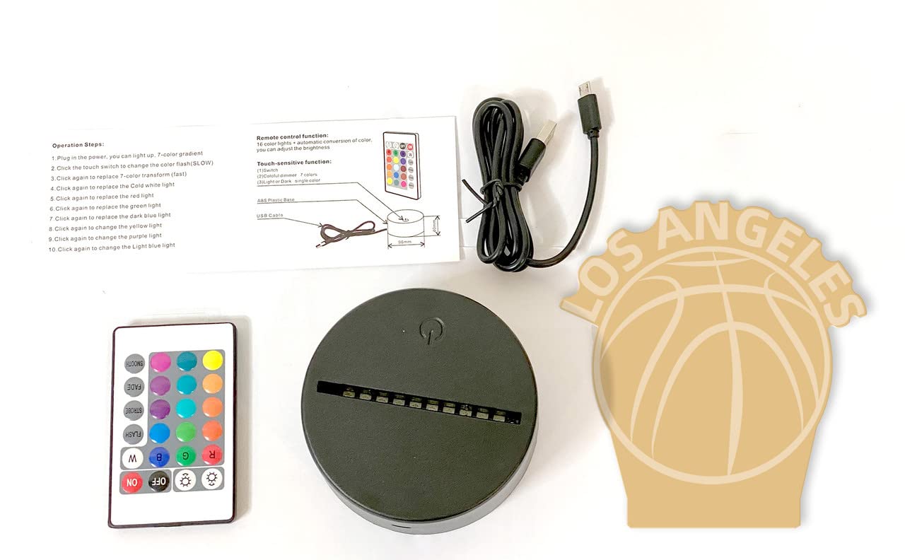 Clorurbanlive 3D Basketball Los Angeles Night Light 3D Illusion Lamp For Boys Gift 16 Changing Color Remote Control Kids Room Ba
