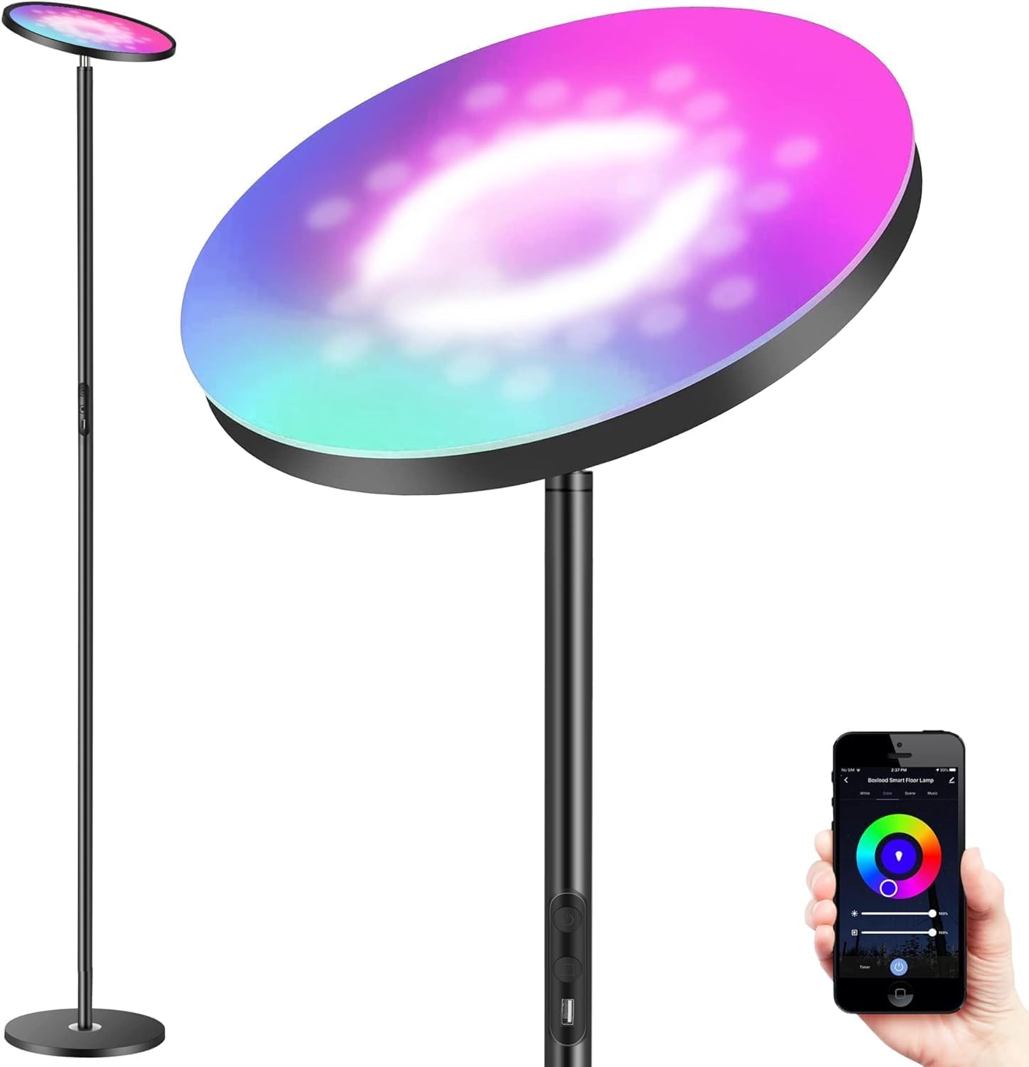 Upgraded 30W Smart Floor Lamp Compatible with Alexa, 2 in 1 Color Changing RGB and White Light LED Lamp, Double Side Lighting Di