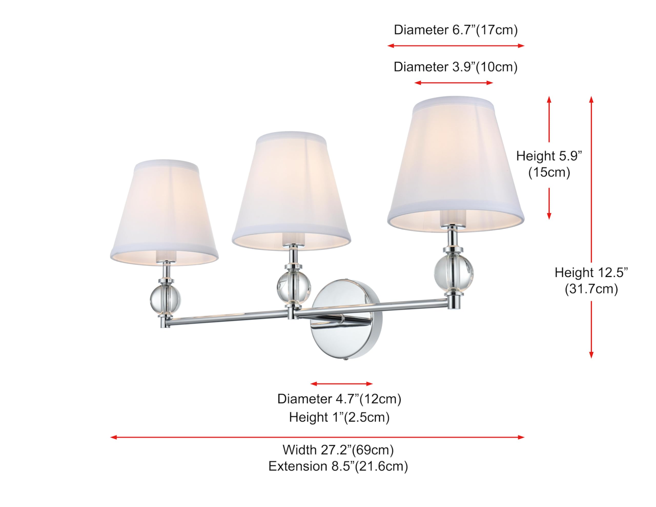 Living District Bethany 3 Lights Bath Sconce in Black with White Fabric Shade