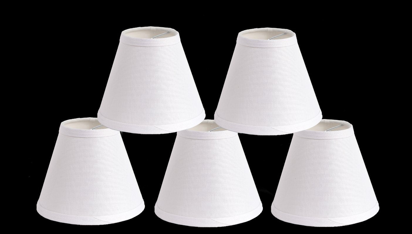 Urbanest Pure Linen Chandelier Lamp Shades, 6-inch, Hardback Clip On, White(Set of 5)