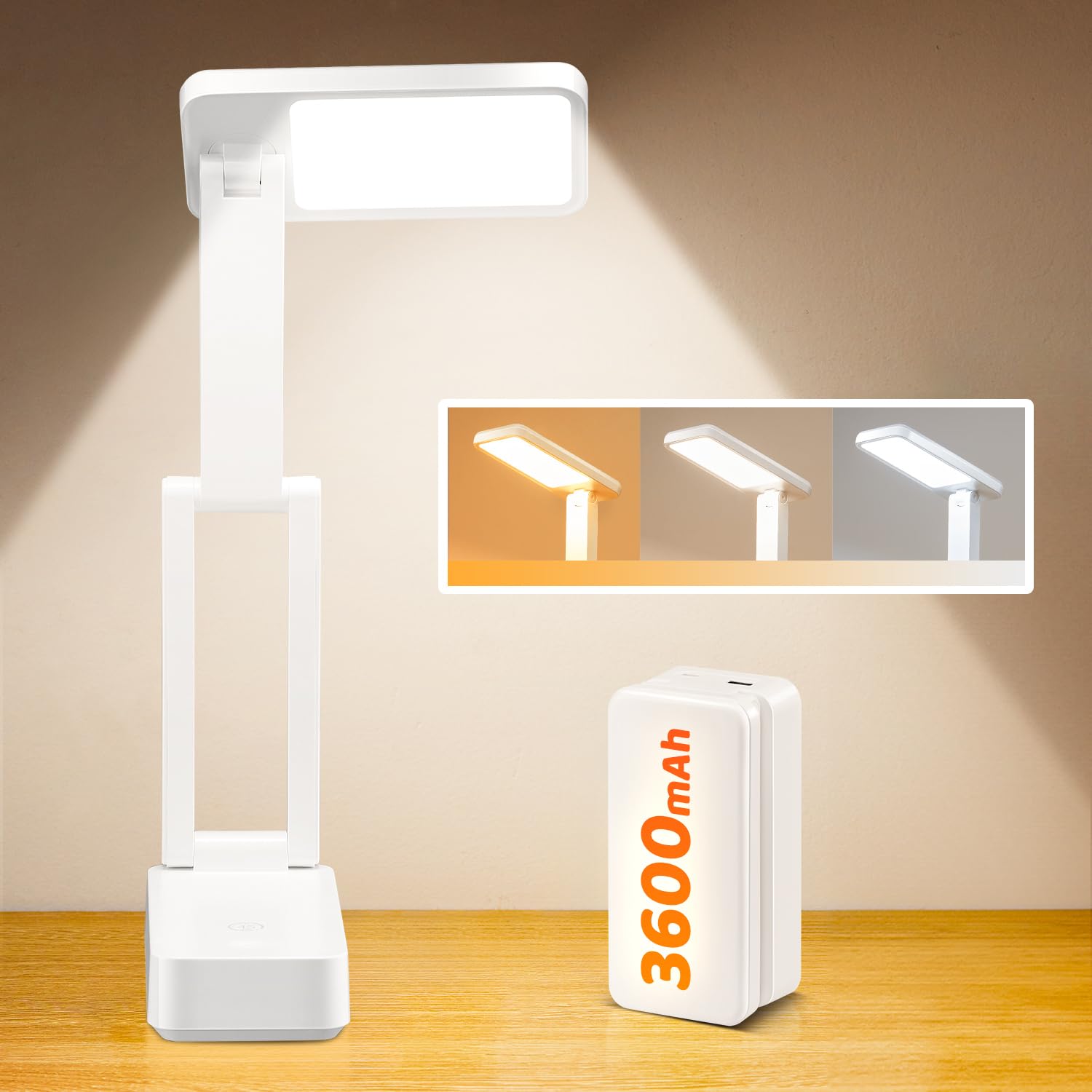 COOLNIGHT Desk Lamp Mini Light, 3600mAh, Dimmable, Wireless, Portable, White, Model WH-C30