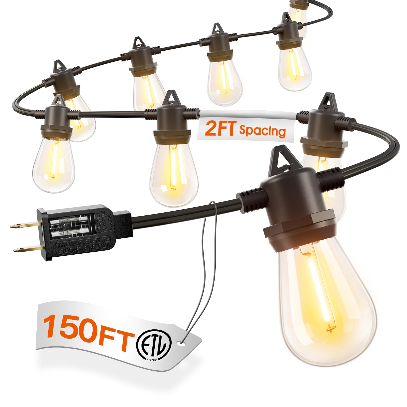 addlon 150FT Outdoor String Lights LED Waterproof Patio Lights with 81 Edison Dimmable Bulbs Shatterproof Hanging Lights for Out