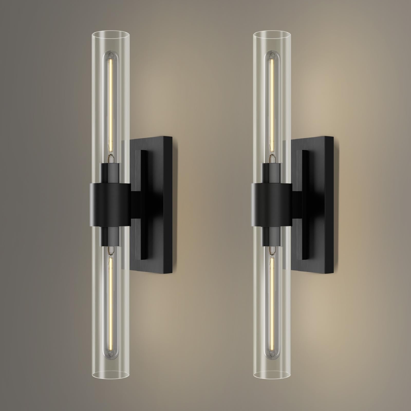 YUEXPAND Wall Sconces Set of Two, Brass, 22.8in with Clear Glass Shade, Black, Bathroom Lighting