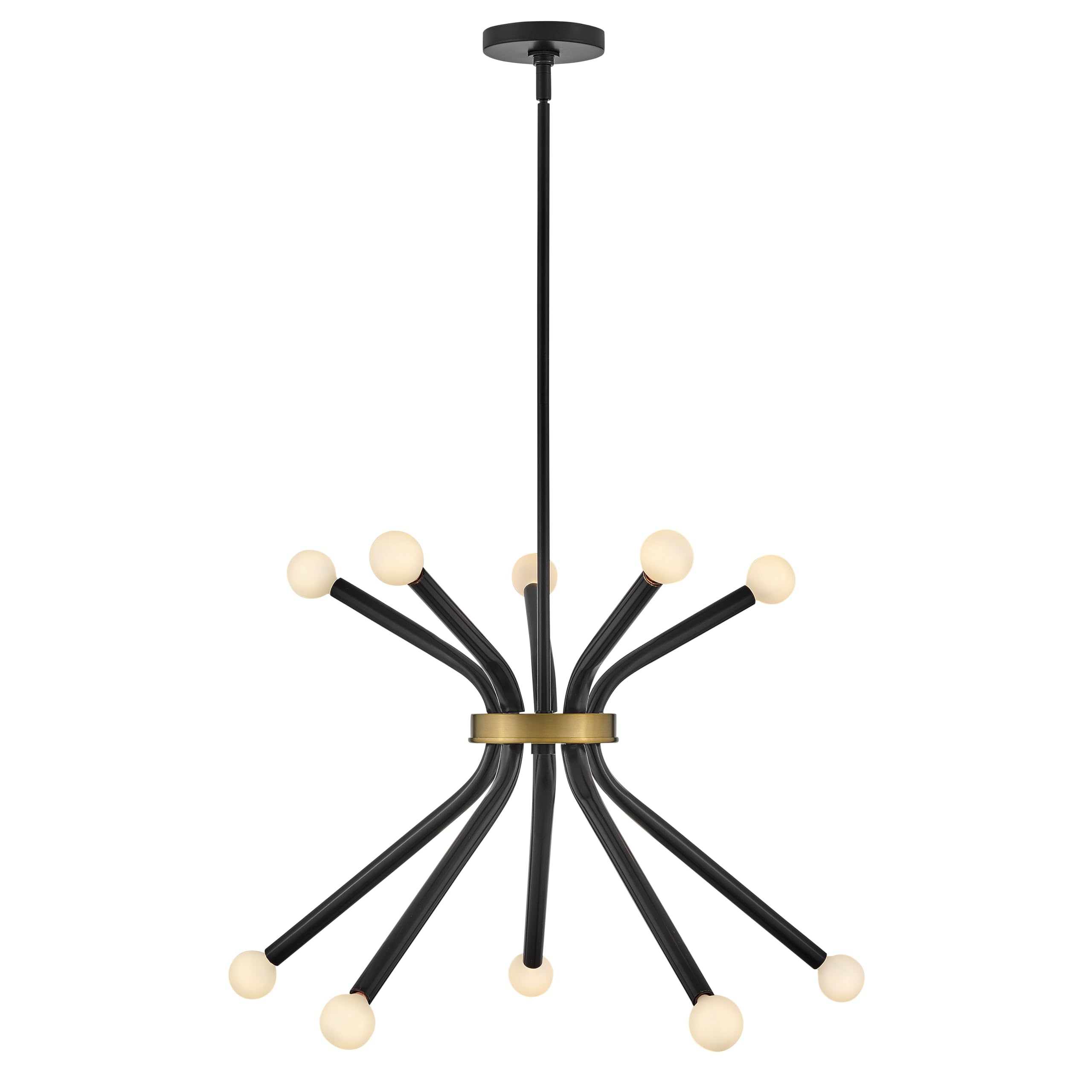Lark Axton 83855BK Medium Modern Sputnik Chandelier, Ten Lights, Adjustable Height, Hang from Even or Sloped Ceilings, Black and