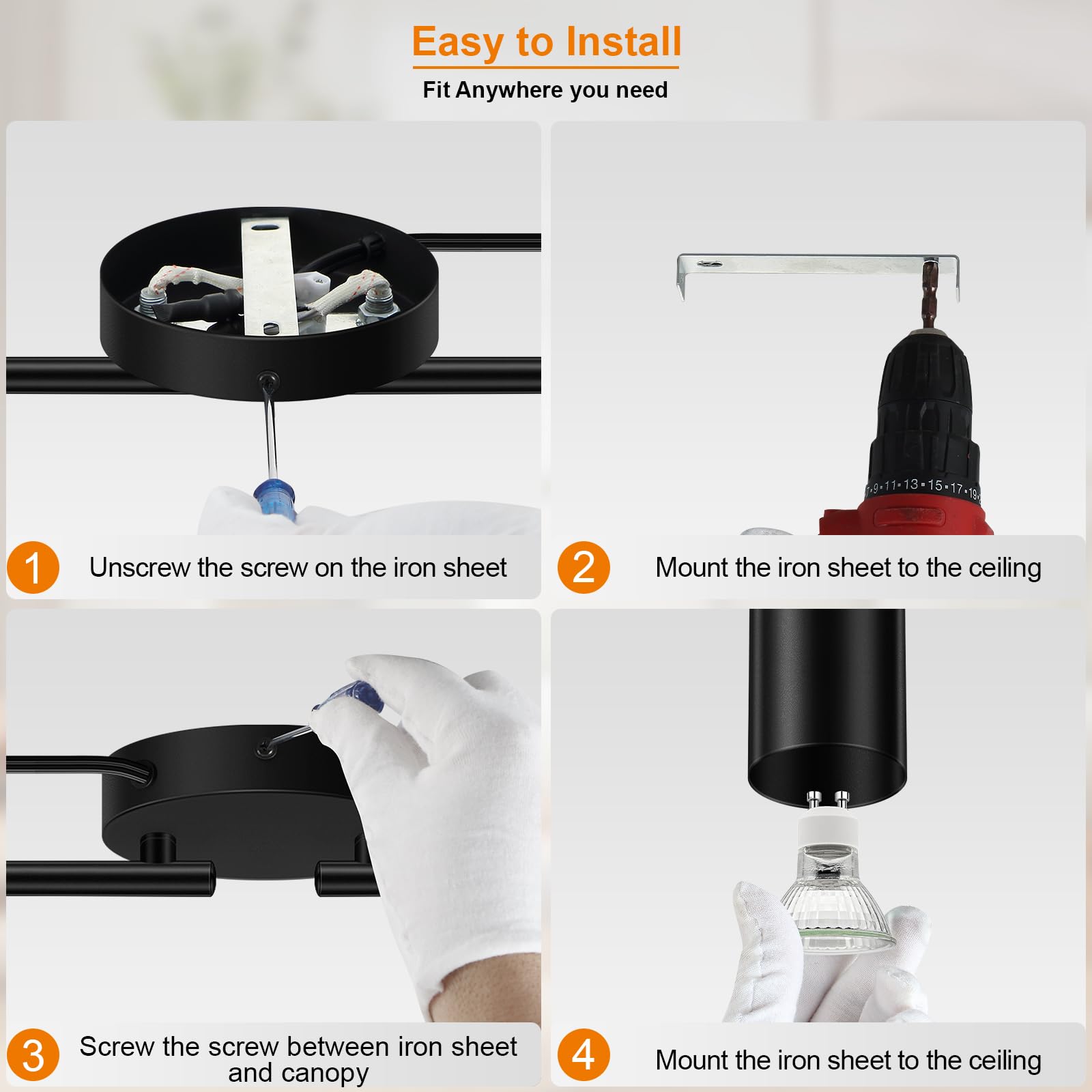 Plug In Track Lighting Led  Track Lighting Fixtures Ceiling  Black 8-Light Kitchen Light Kit  Plug In Wall Light With 14.8Ft Power Cord  Rotatable Ceiling Spotlight For Bedroom(Gu10 Socket  No Bulb)