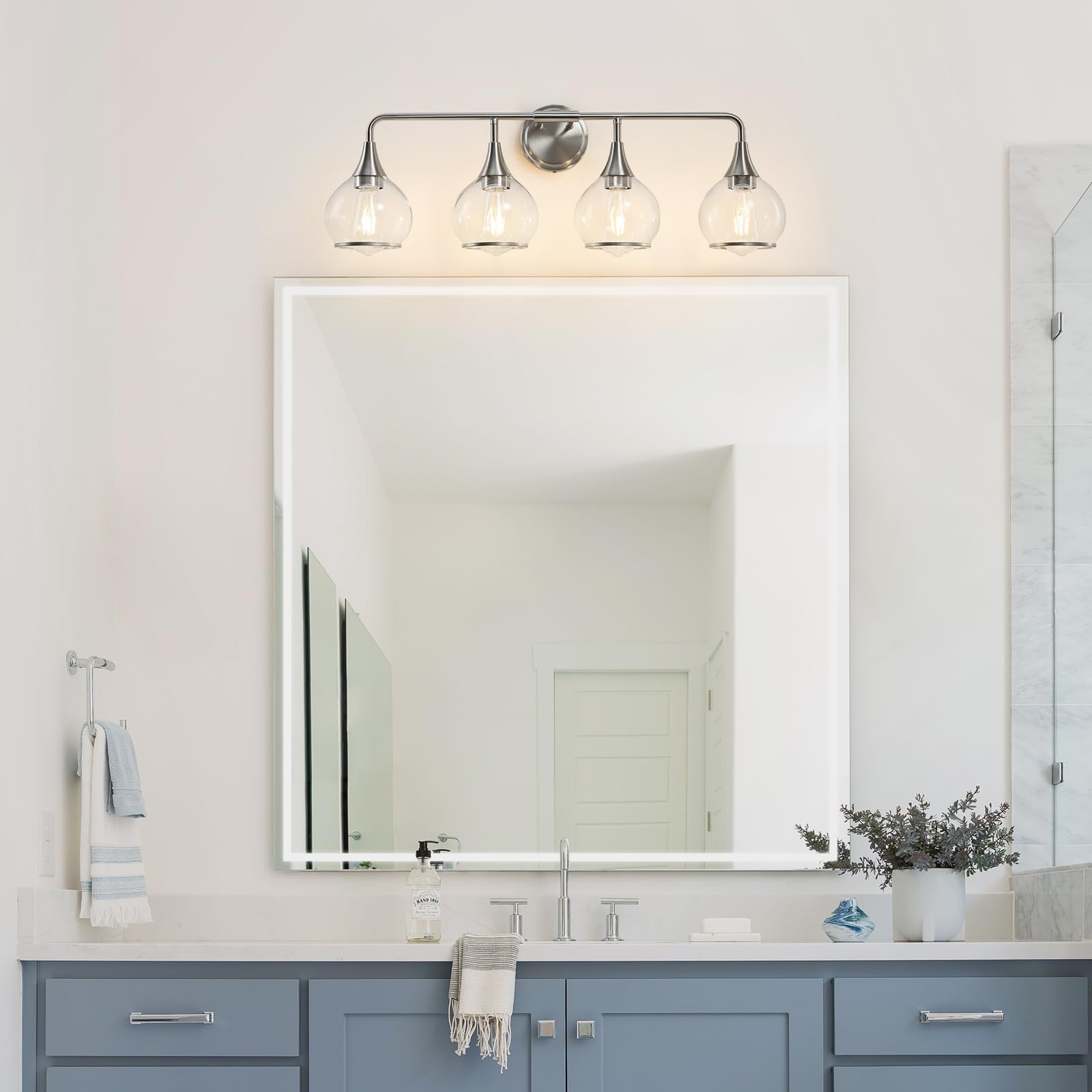 HAHZT Brushed Nickel Bathroom Light Fixture 4 Lights Wall Sconce 30.7 inch Clear Glass Shade Model 8033ML
