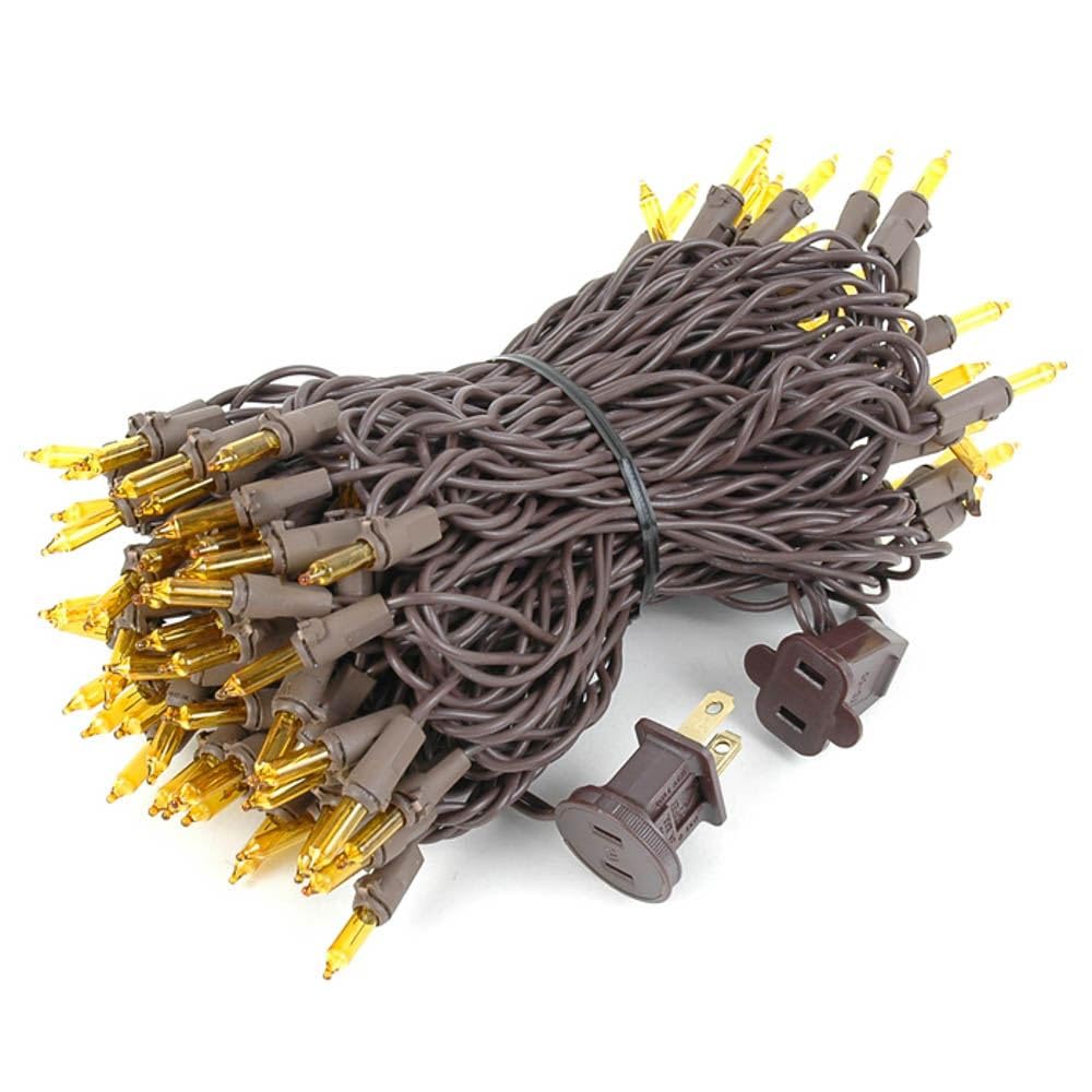 Novelty Lights 50 Feet 100 Bulbs Traditional Incandescent Mini Lights, Yellow On Brown Wire With 6 Spacing, Commercial Grade And