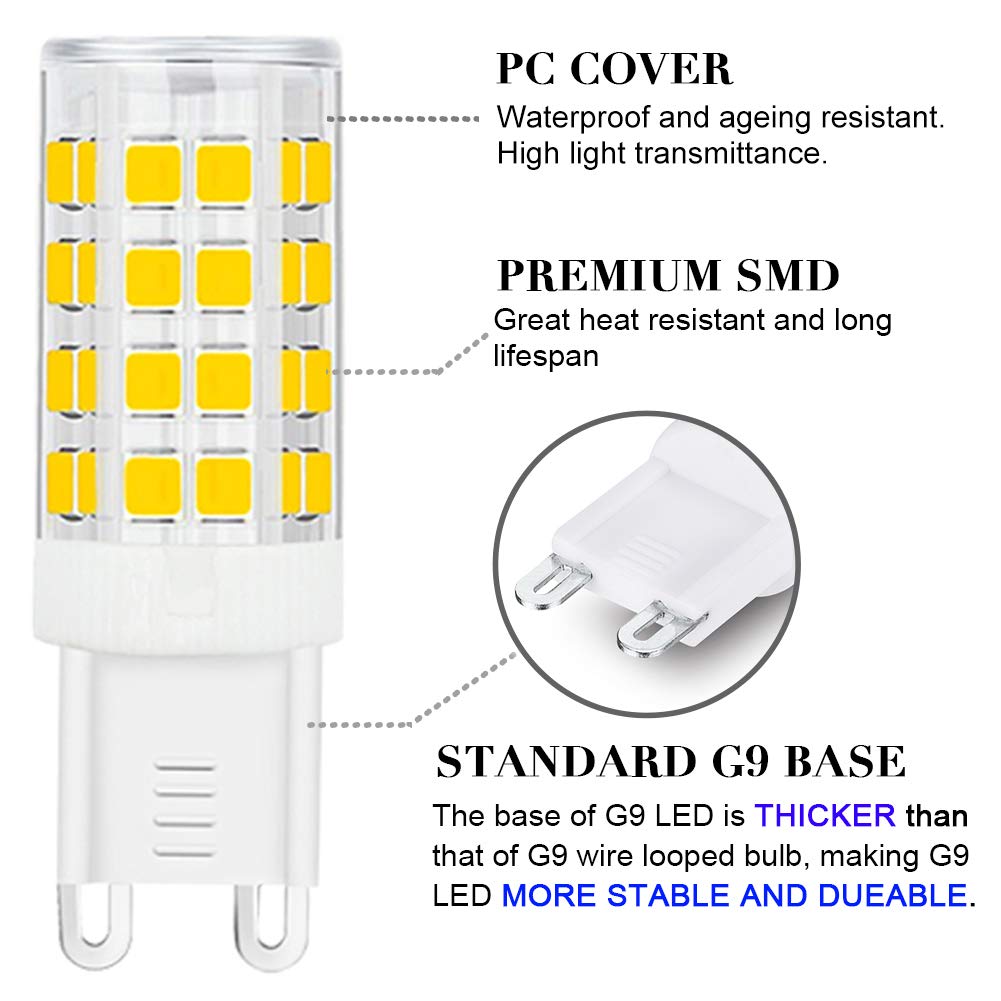 SumVibe G9 LED Bulb 5W, 420LM, Daylight White 6000K, G9 Base, Non-Dimmable, 6-Pack