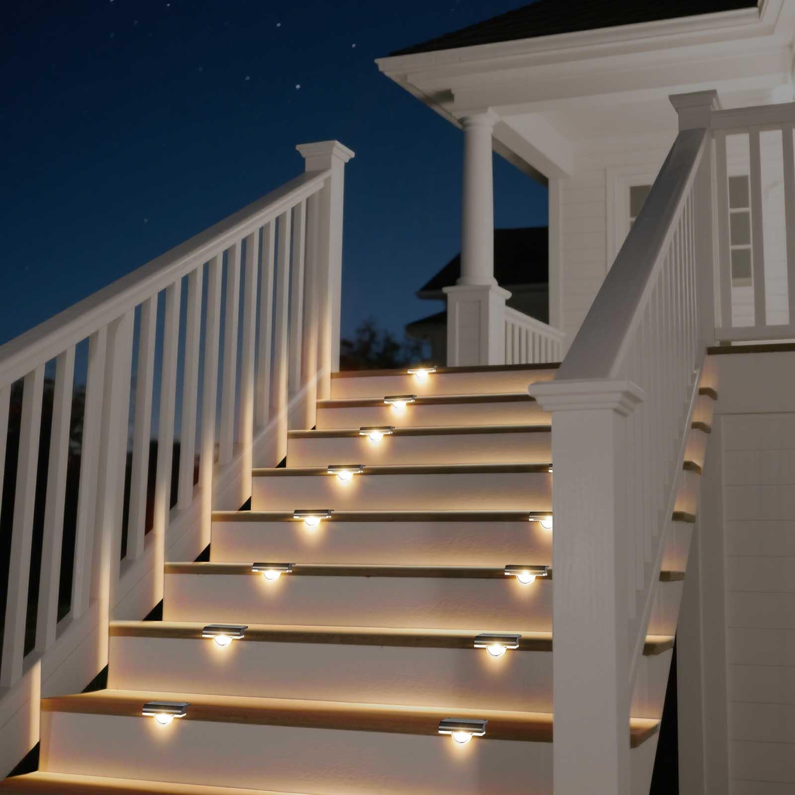 Agotd Solar Stair Lights Outdoor Waterproof  8 Pack Solar Step Lights For Outside Warm White Deck Lighting For Step  Stair  Porch  Railing  Patio  Yard  Front Door  Sidewalk  Poolside  Balcony