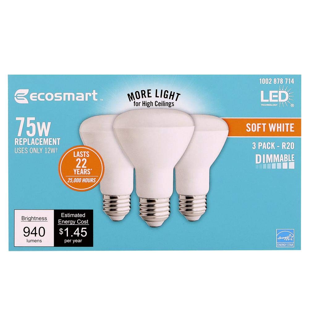 Ecosmart 75-Watt Equivalent R20 Dimmable Led Light Bulb Soft White (3-Pack)