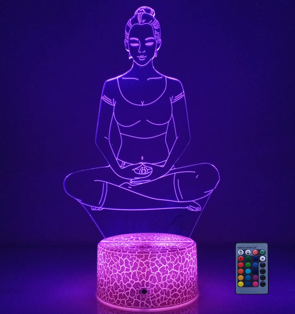 YTDZLTD 3D Yoga Meditation Night Light, 16 Colors, USB Powered, Remote Control, Touch Switch, Purple Desk Lamp