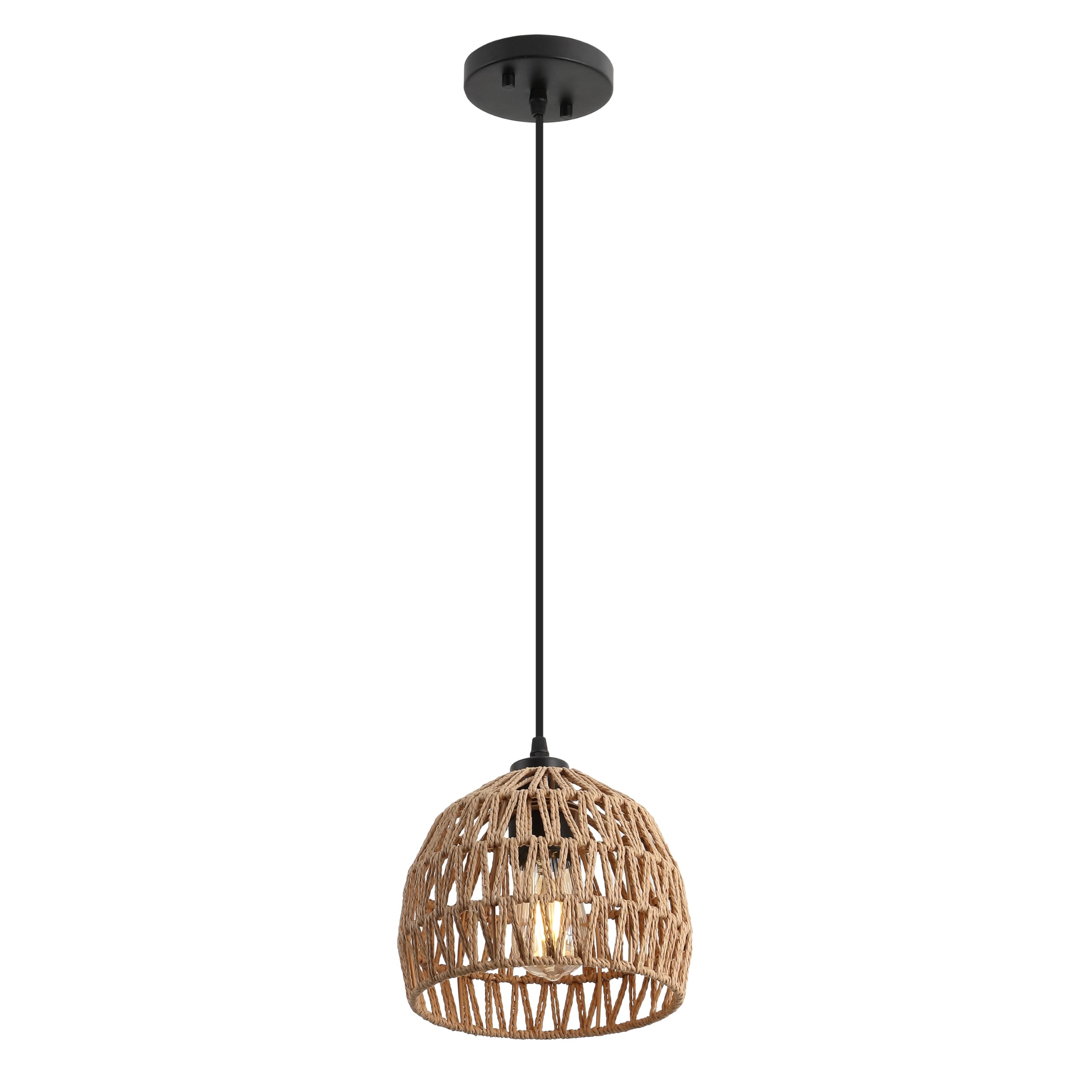 Jonathan Y Jyl6512E Campana 8.25 1-Light Bohemian Modern Woven Rope/Iron Led Pendant Farmhouse, Coastal, Transitional, Kitchen,