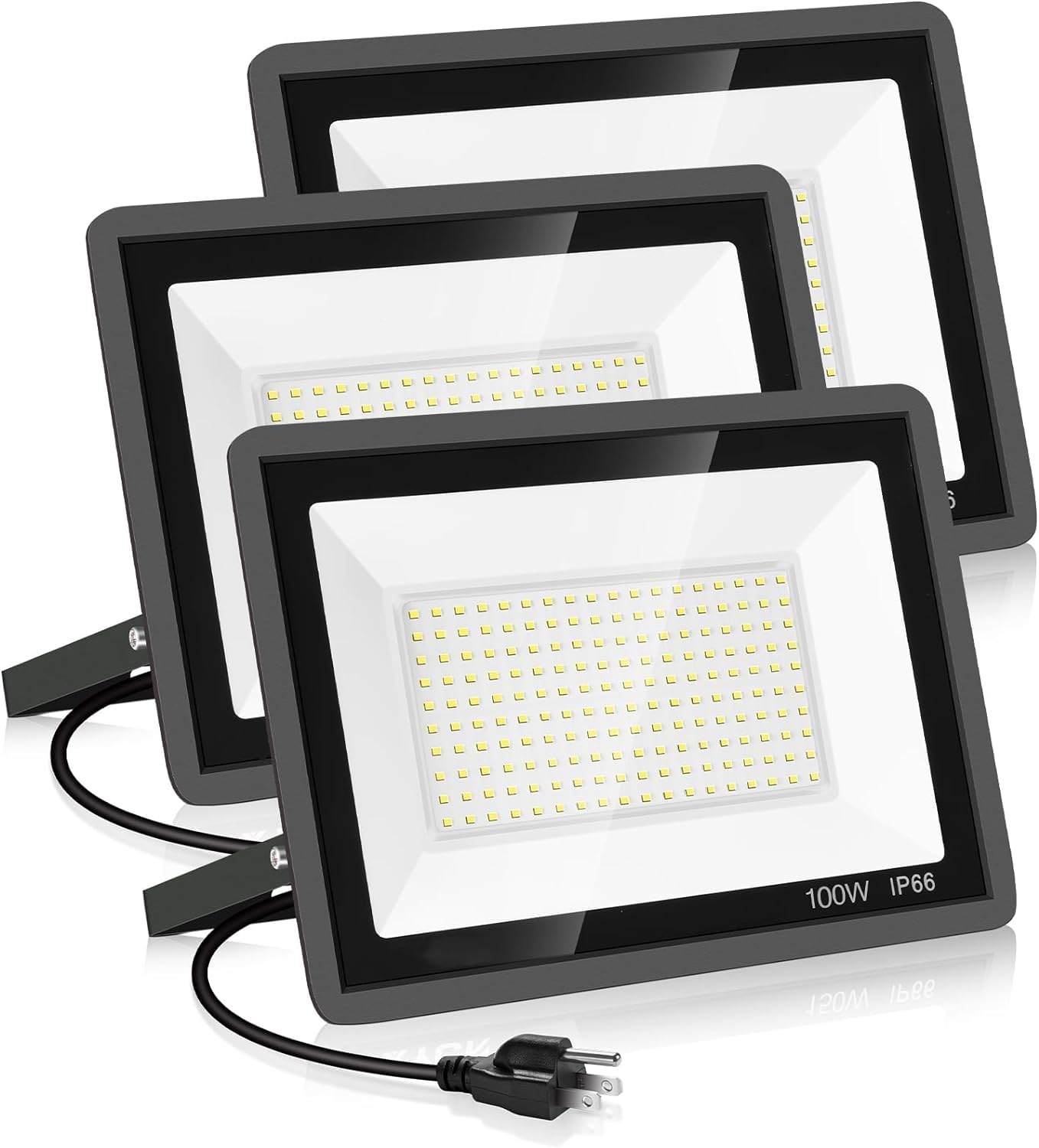 YANYCN 3 Pack 100W Led Flood Lights Outdoor,Super Bright 11600LM Security Lights with Plug,Exterior IP66 Waterproof 5000K Daylig
