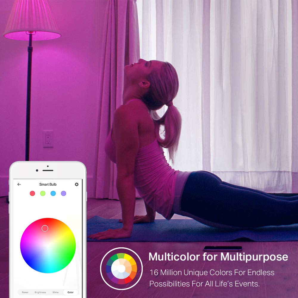 Kasa Smart A19 WiFi Light Bulbs, 60W, Multicolor, Dimmable, 800 Lumens, 2-Pack, Compatible with Alexa & Google Home