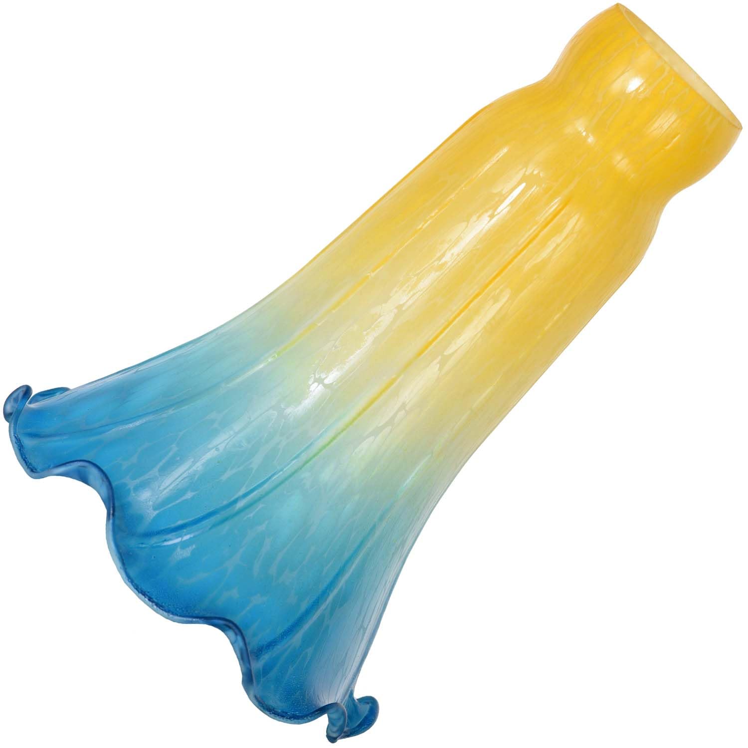 Bieye LS14 Lily Flower Blown Glass Lampshade (Yellow Blue, Opening I.D. 1.26'' x O.D. 1.5'')