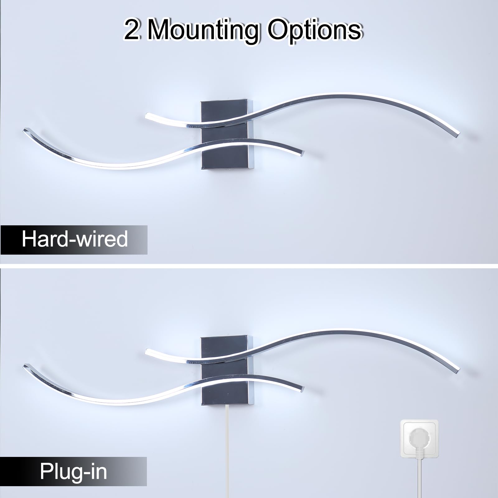 CANEOE Modern LED Wall Sconce, 39" Hard-wired Chrome Bathroom Vanity Light, Model WL-SBLCH, 6000K Indoor Lighting Fixture