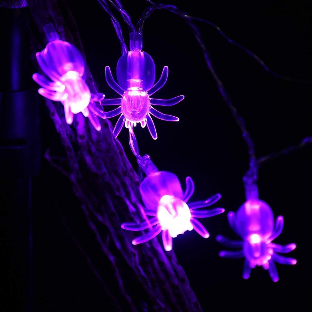 Halloween Decorations Spider Lights, Waterproof 15.25ft 30 LED Battery Powered Led String Lights for Halloween Decor (Purple Lig