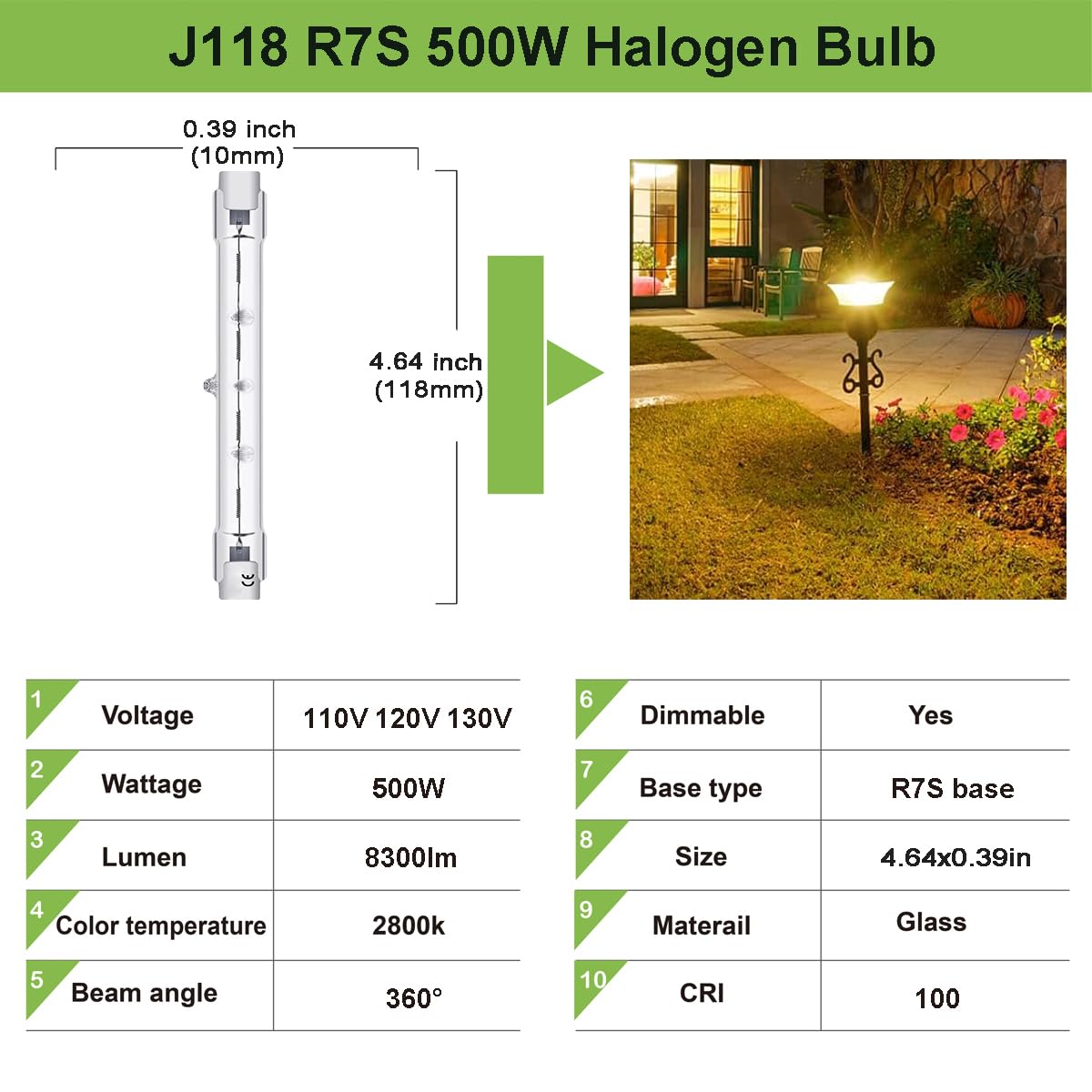 Rnyloas R7S 118Mm T3 500W Bulb, 5 Pack Long Lasting R7S Halogen Bulb Dimmable, R7S 500W 120V Bulb With R7S Base 2800K Warm White