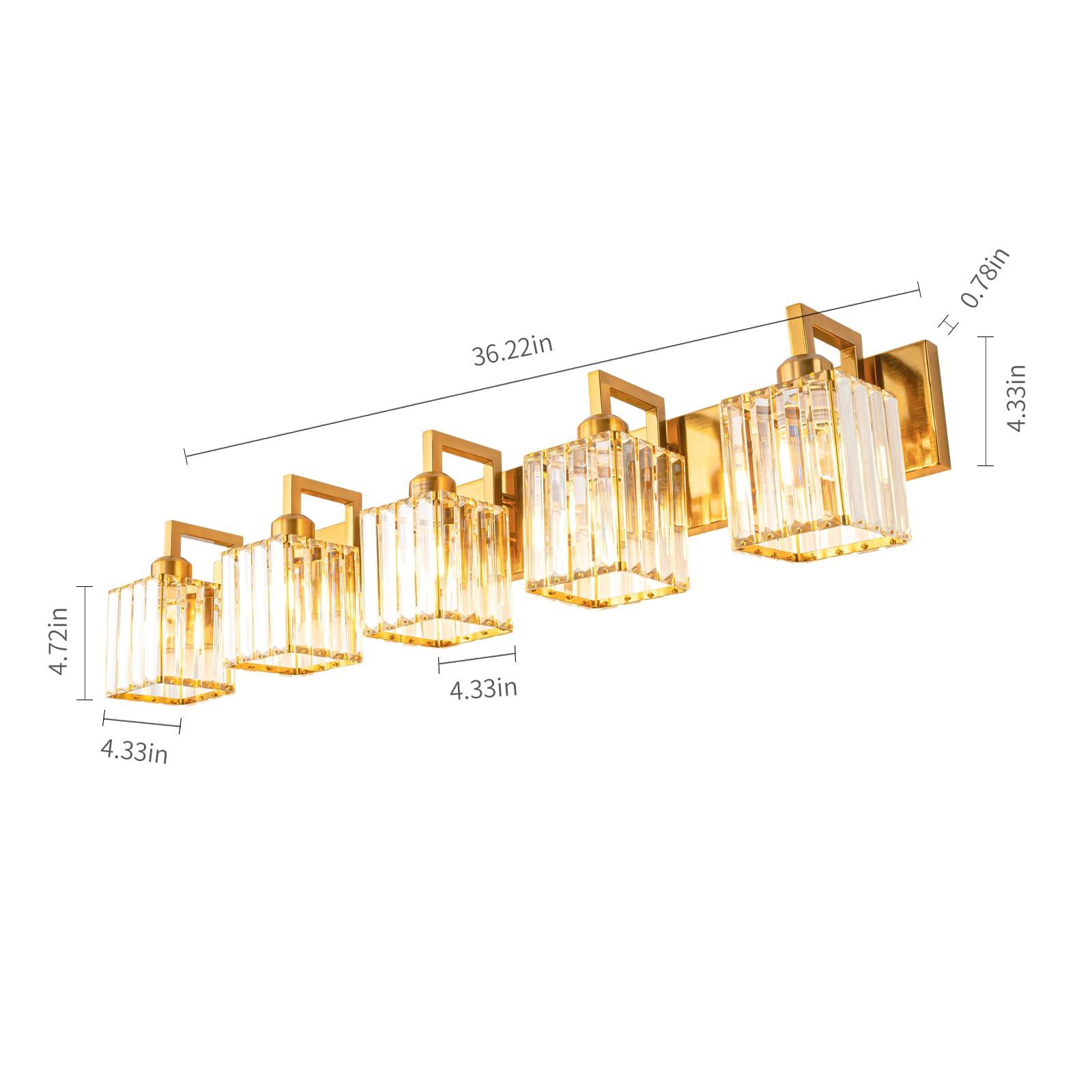 FDPBY Modern Bathroom Vanity Light 5-Lights Chrome Crystal Wall Lamp JW-003 Gold Crooked Metal