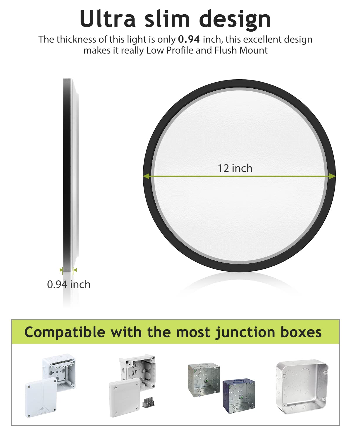 2Pack Flush Mount Led Ceiling Light Fixture Black, 12Inch 28Watt, Dimmable & 3000K-4500K-6000K 3 Color Selectable Ceiling Lamp 3