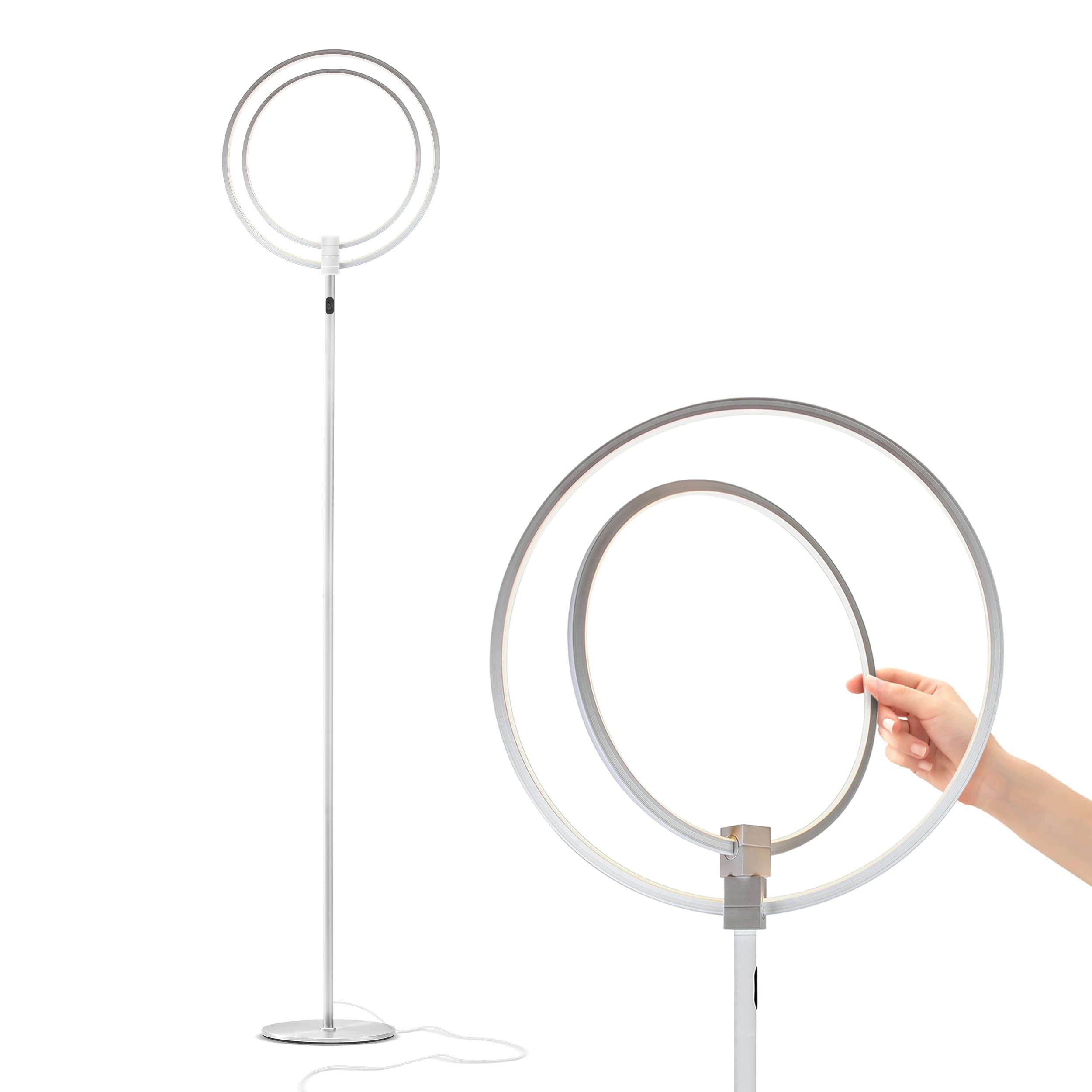 Brightech Eclipse Dimmable LED Floor Lamp, Modern Torchiere, Silver, Model ECPLSE-SL2, Super Bright for Living Rooms & Offices