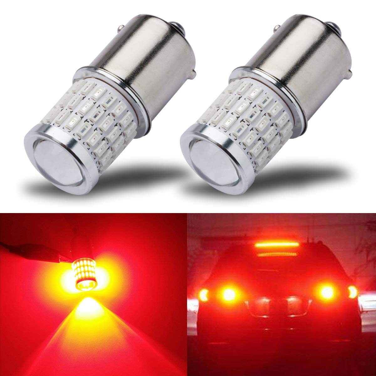 iBrightstar 1156 LED Bulbs, Low Power, Projector Replacement for Stop Tail Brake Lights, Brilliant Red, Model 1156-3014 3030-54 3R