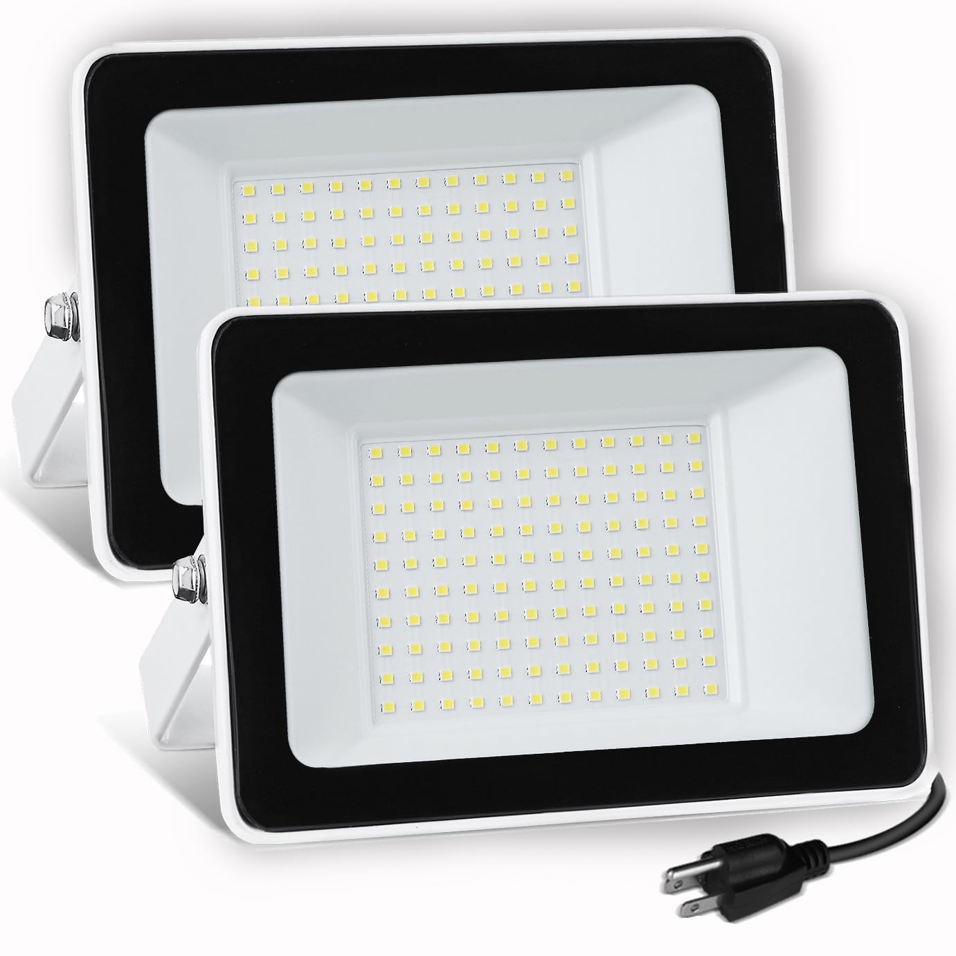 UFOND 100W LED Flood Lights, 10000 Lumens, Waterproof, Adjustable Angle, 2 Pack, Aluminum, White/Black