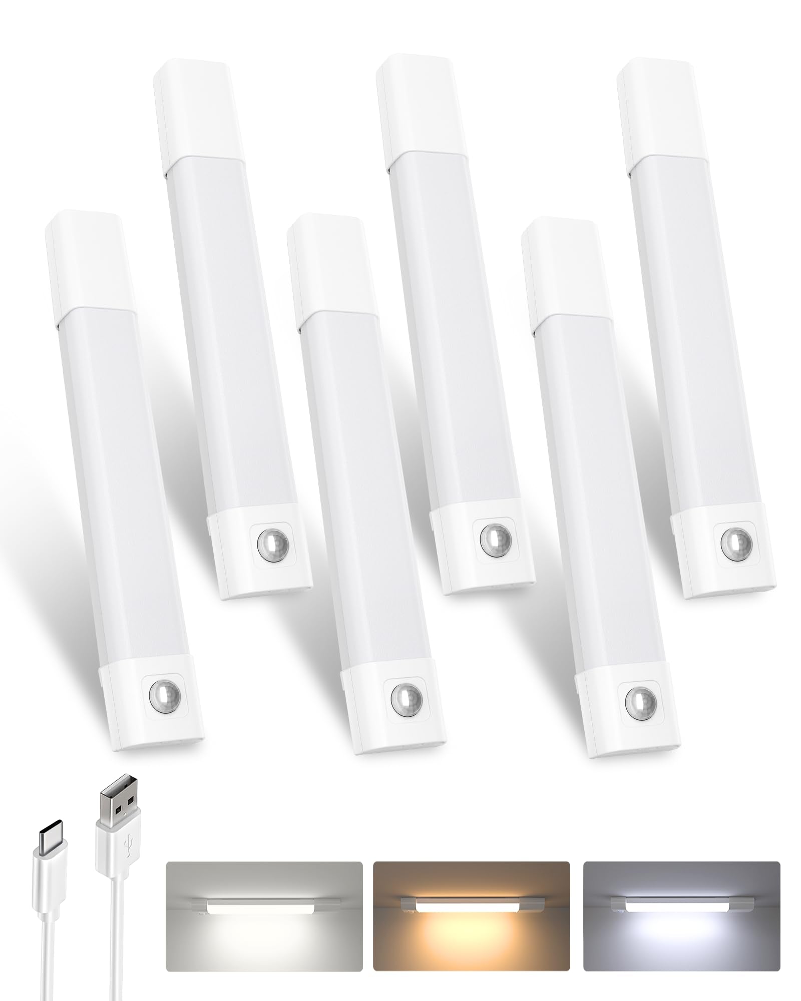 EZVALO Closet Lights, 30 LED Rechargeable Under Cabinet Lighting Wireless, 3 Color Temps Under Cabinet Lights, Dimmer Motion Sen