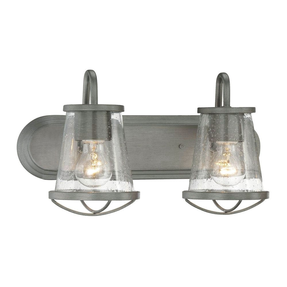 DESIGNERS FOUNTAIN 2-Light Bathroom Vanity Light Fixture, Glass, 18in, Weathered Iron, Model 87002-WI